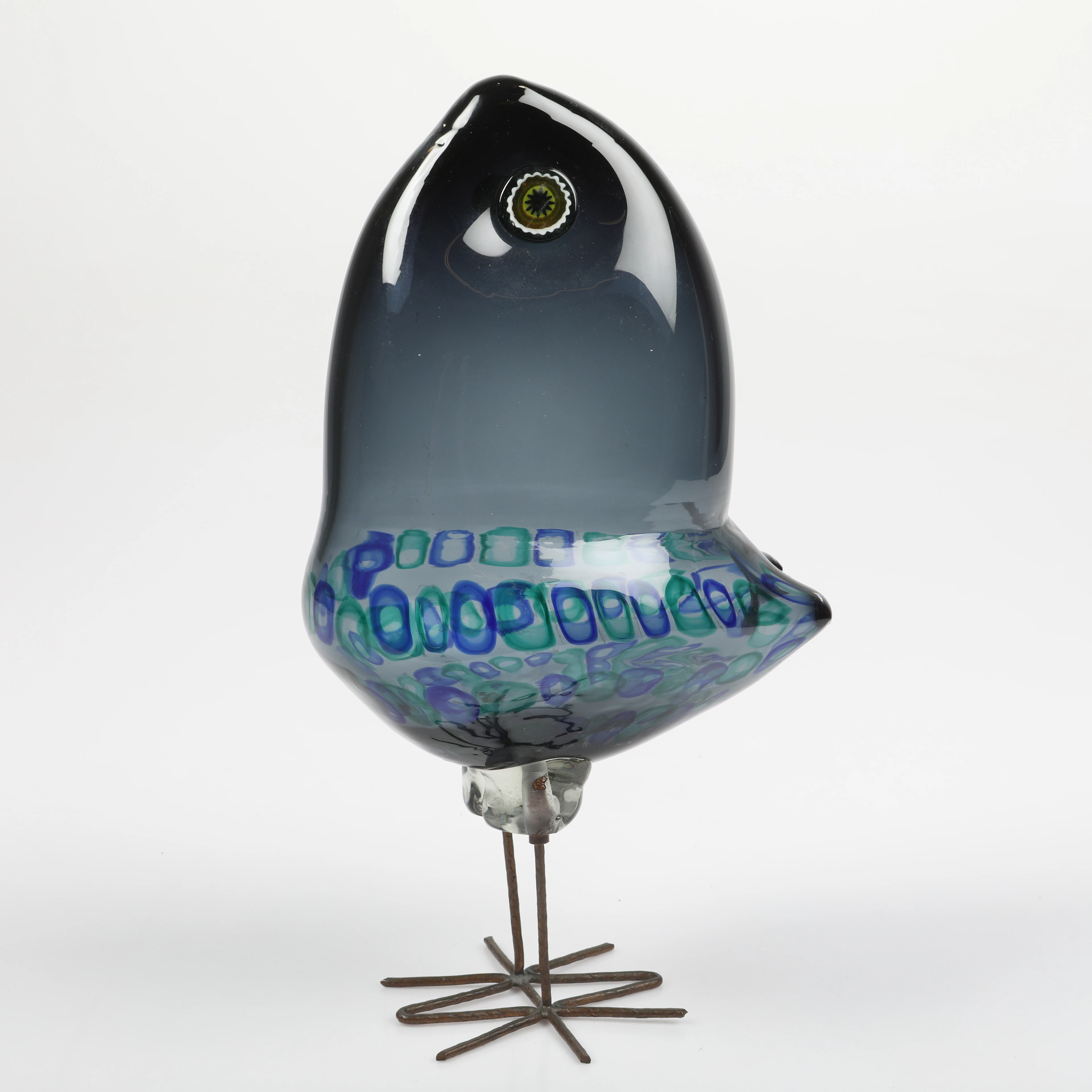 ALESSANDRO PIANON. Fågel, "Pulcino", blåtonad glasmassa med murrine