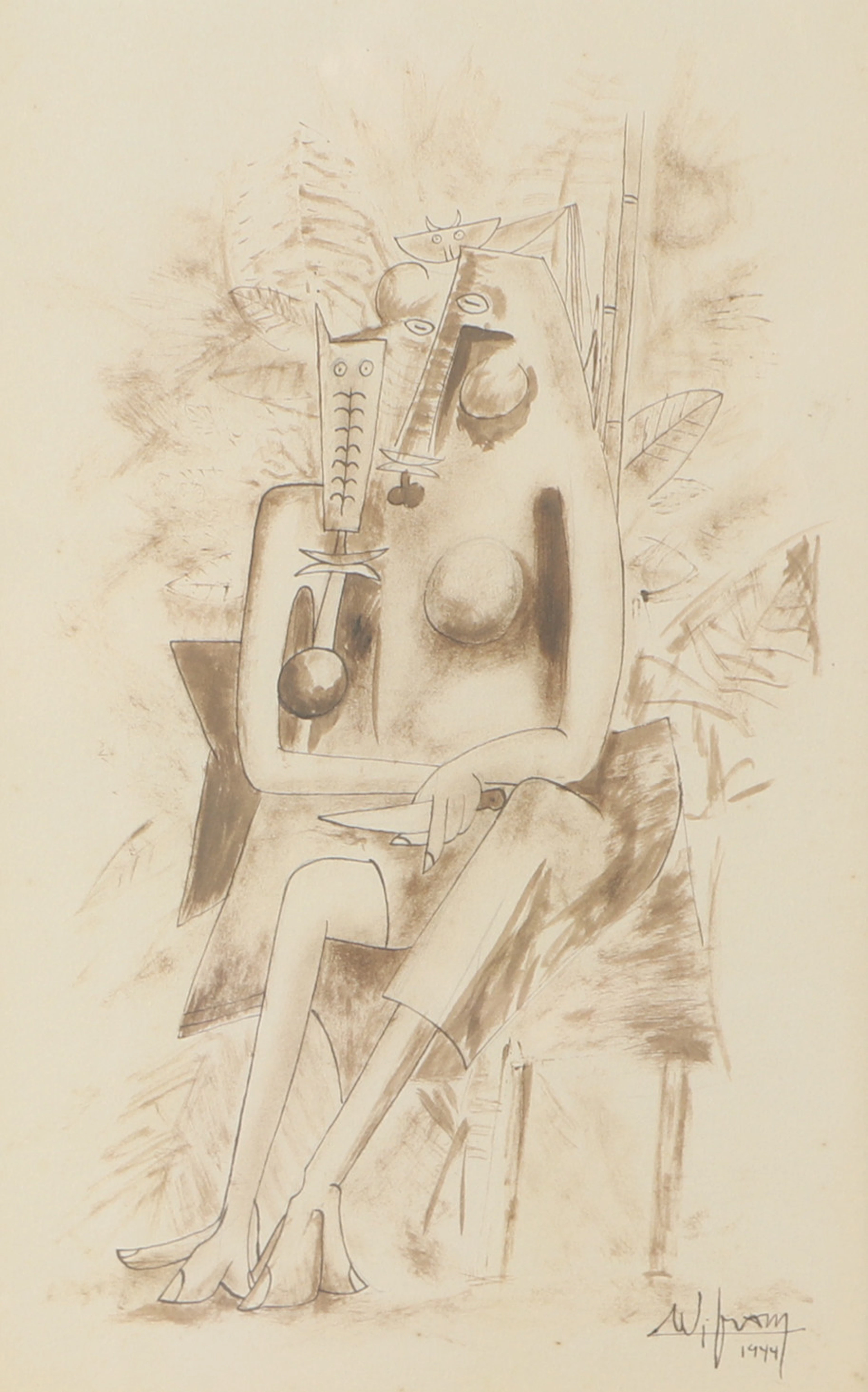 WIFREDO LAM. Figurkomposition, tryck, signerad.