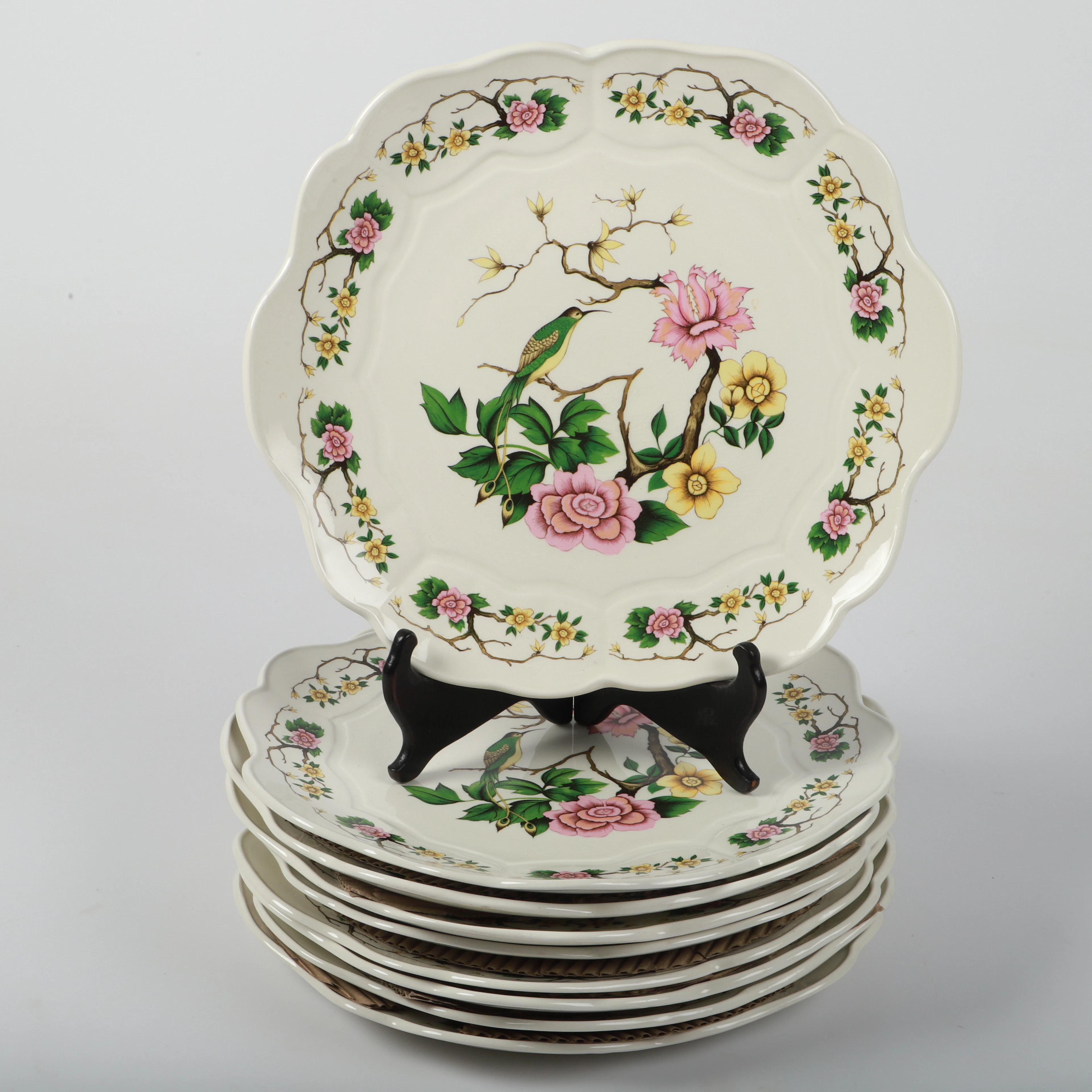 MATTALLRIKAR, "Green Bird", 9 stycken, porslin, Royal Tudor, Grindley