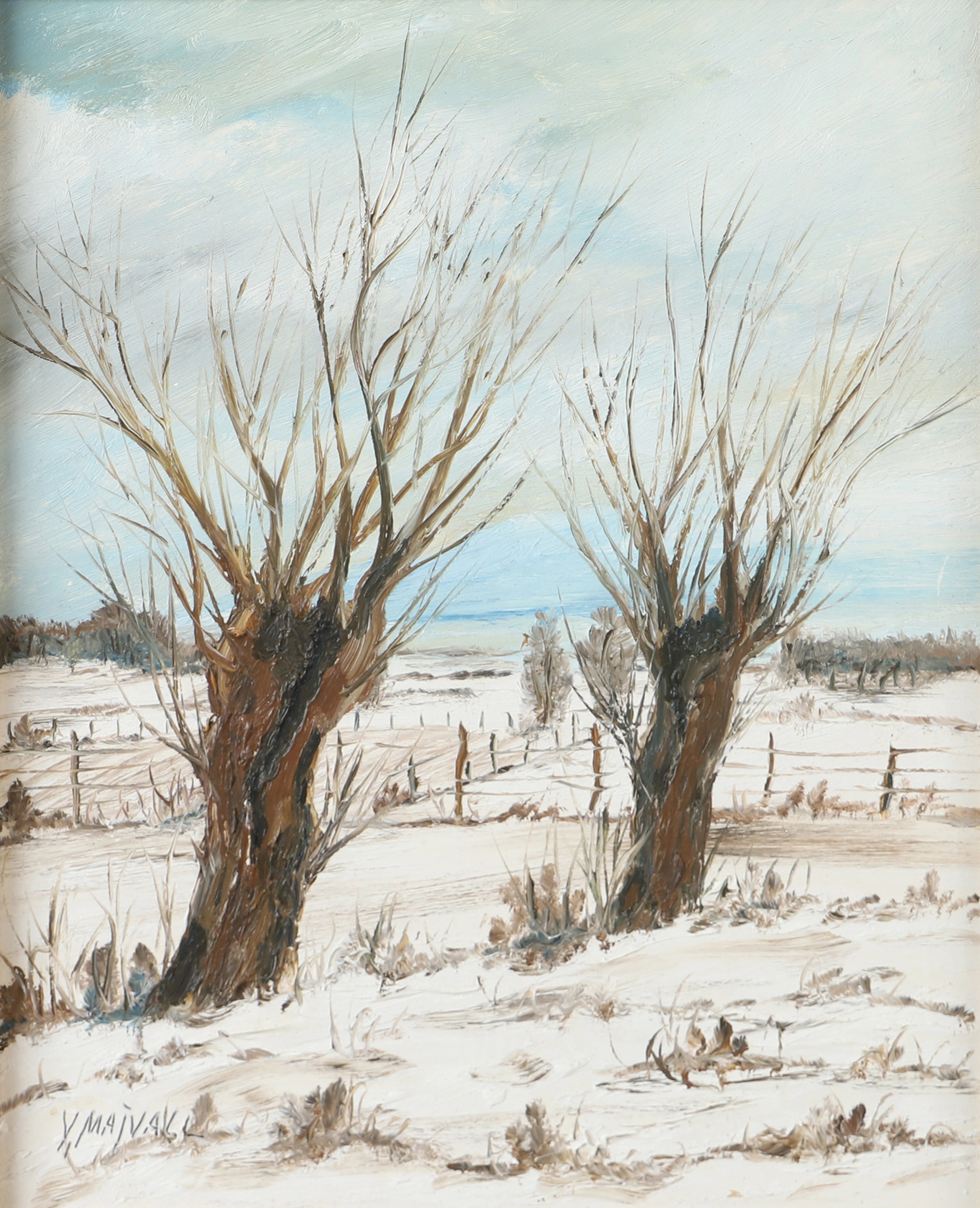 YNGVE MALMVALL (1931-2002). "Sydskånsk Vinter" , olja på pannå, signerad.