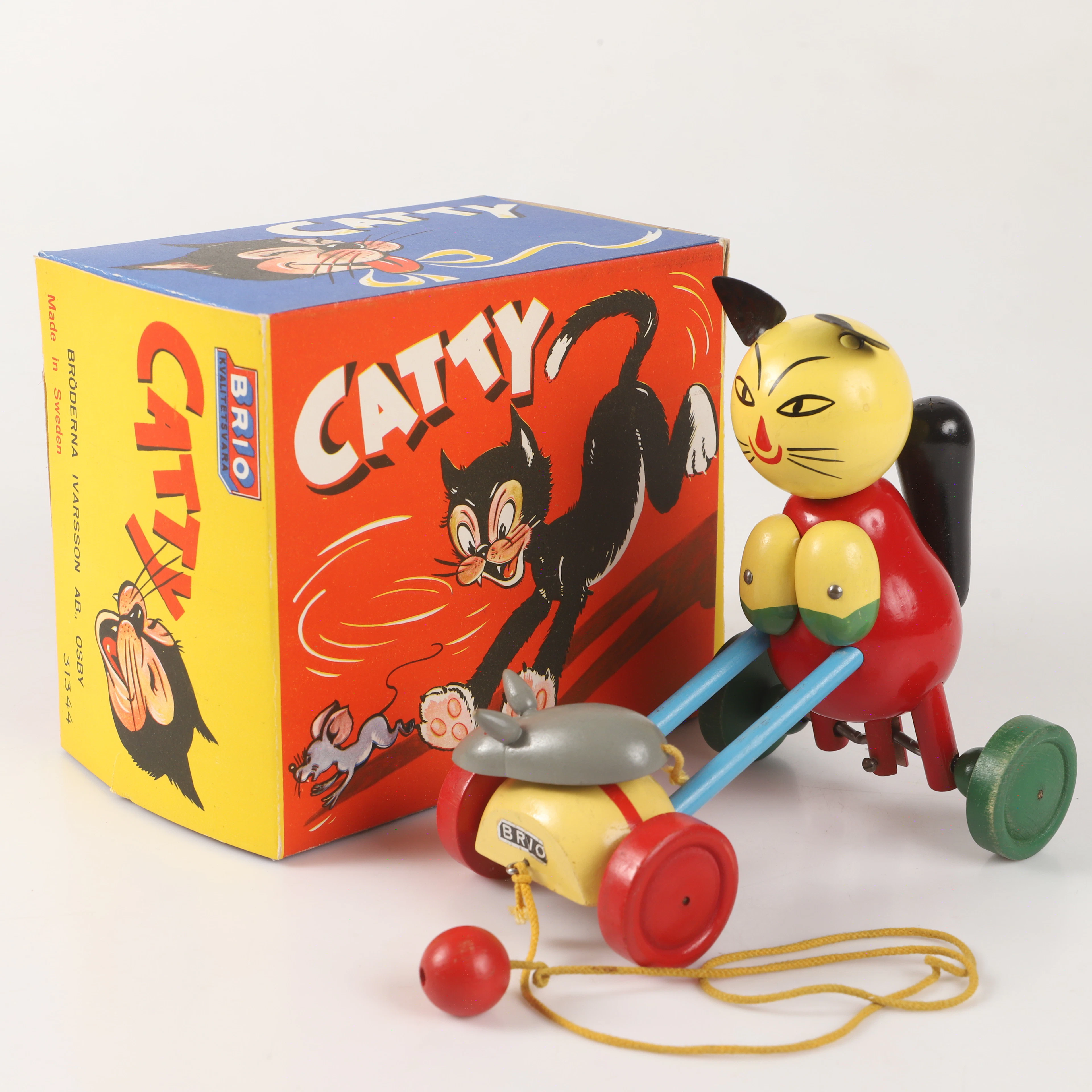 DRAGLEKSAK, "Catty", trä, Bröderna Ivarsson Osby, BRIO, 1950-tal.