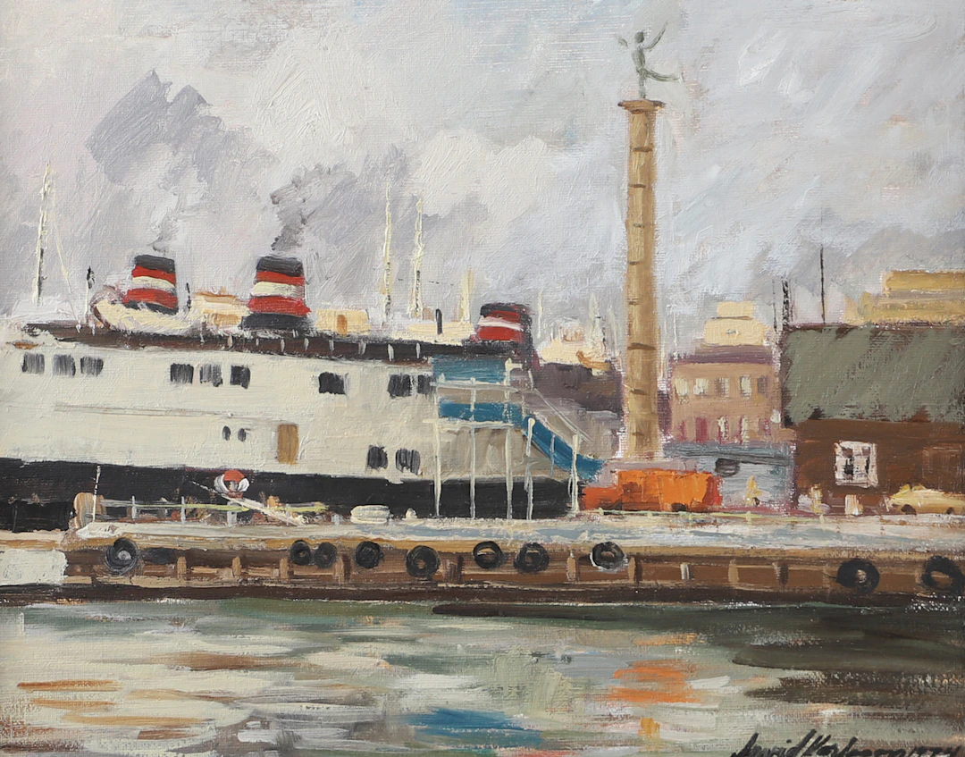 ARVID KARLSSON. Helsingborgs hamn, olja på duk, signerad 1974.