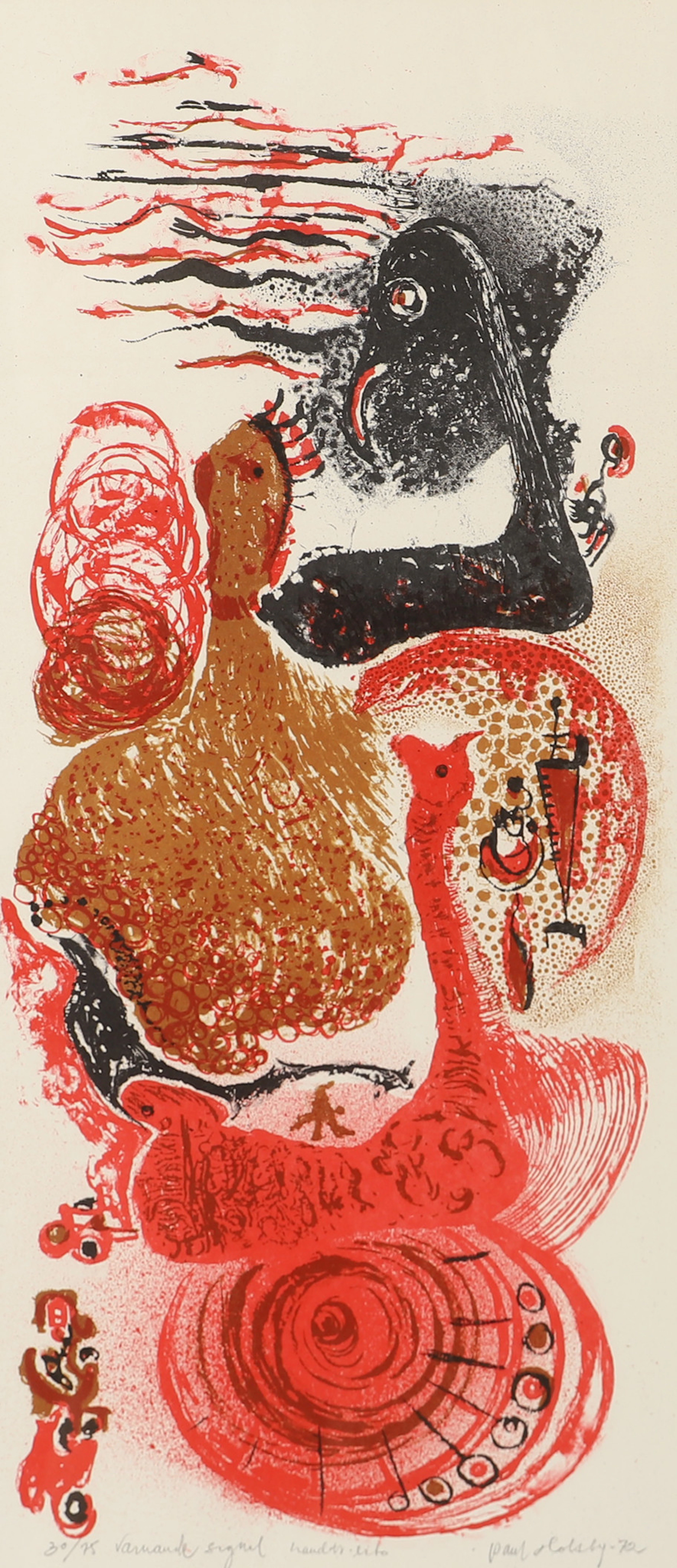 PAUL HOLSBY. "Varnande signal", färglitografi, signerad -72.