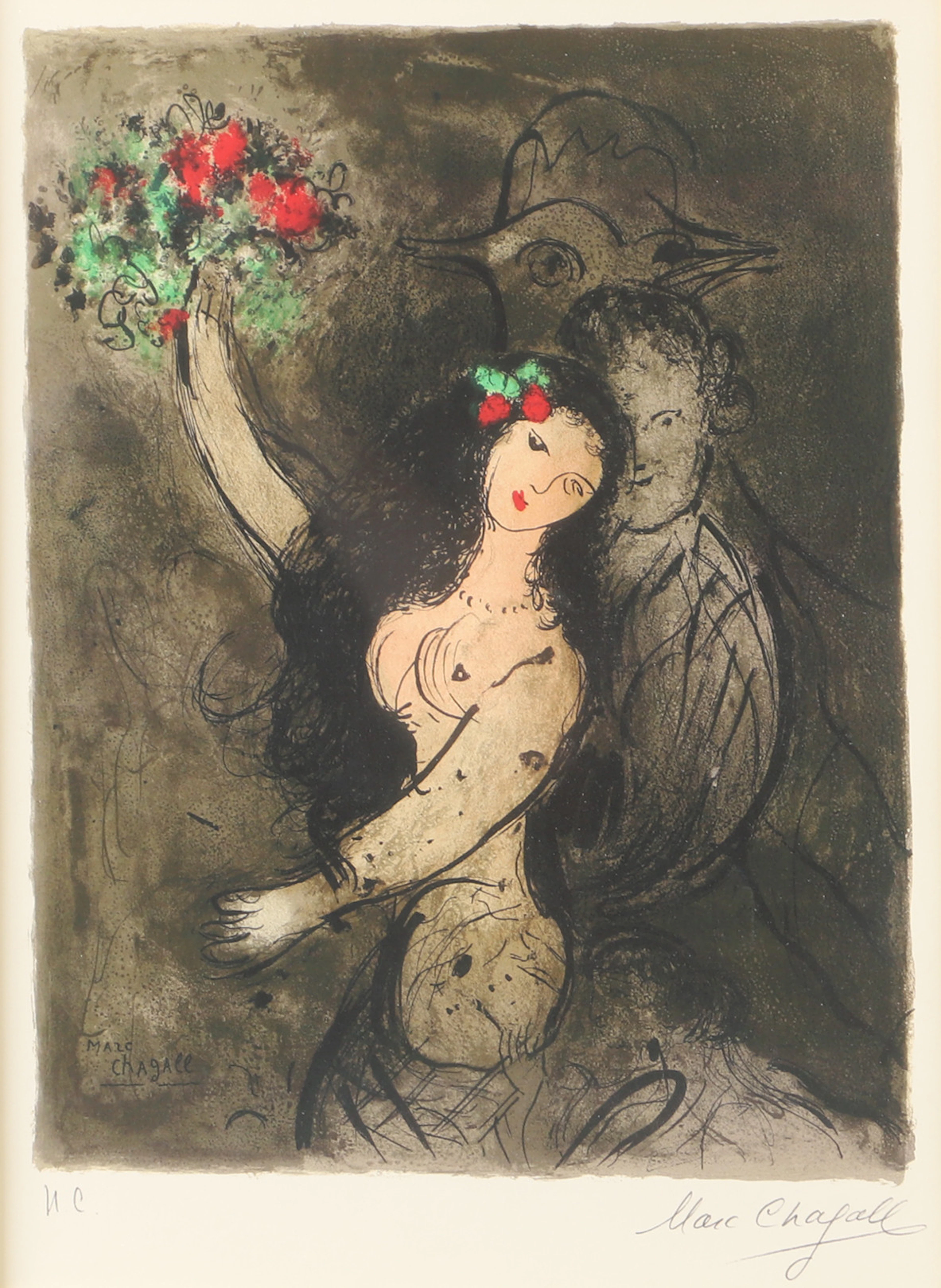 TRYCK. Kvinna med blommor, efter Marc Chagall.