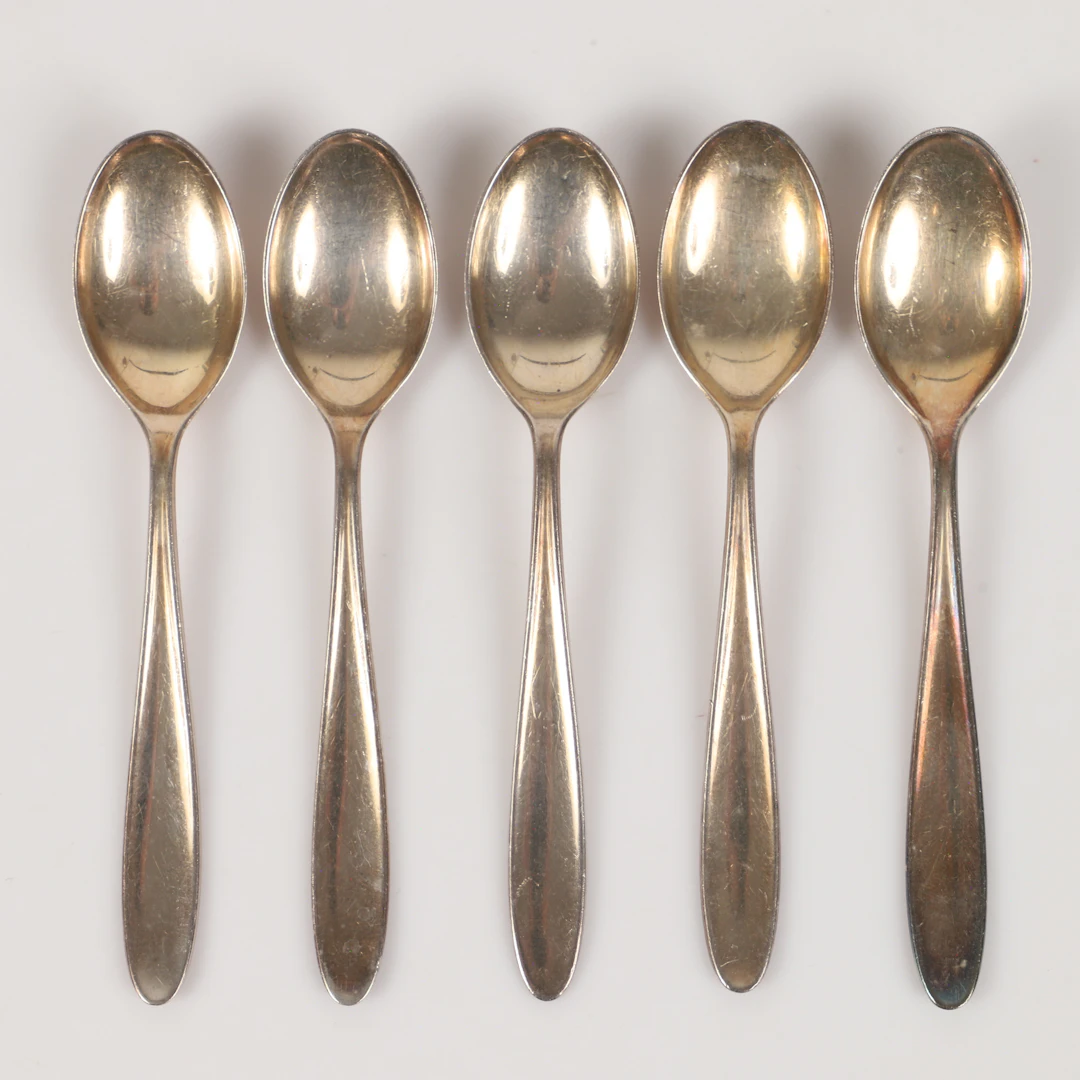 KAFFEKEDAR, 5 stycken, "Taffel", silver, Thorvald Martinsen, Norge.