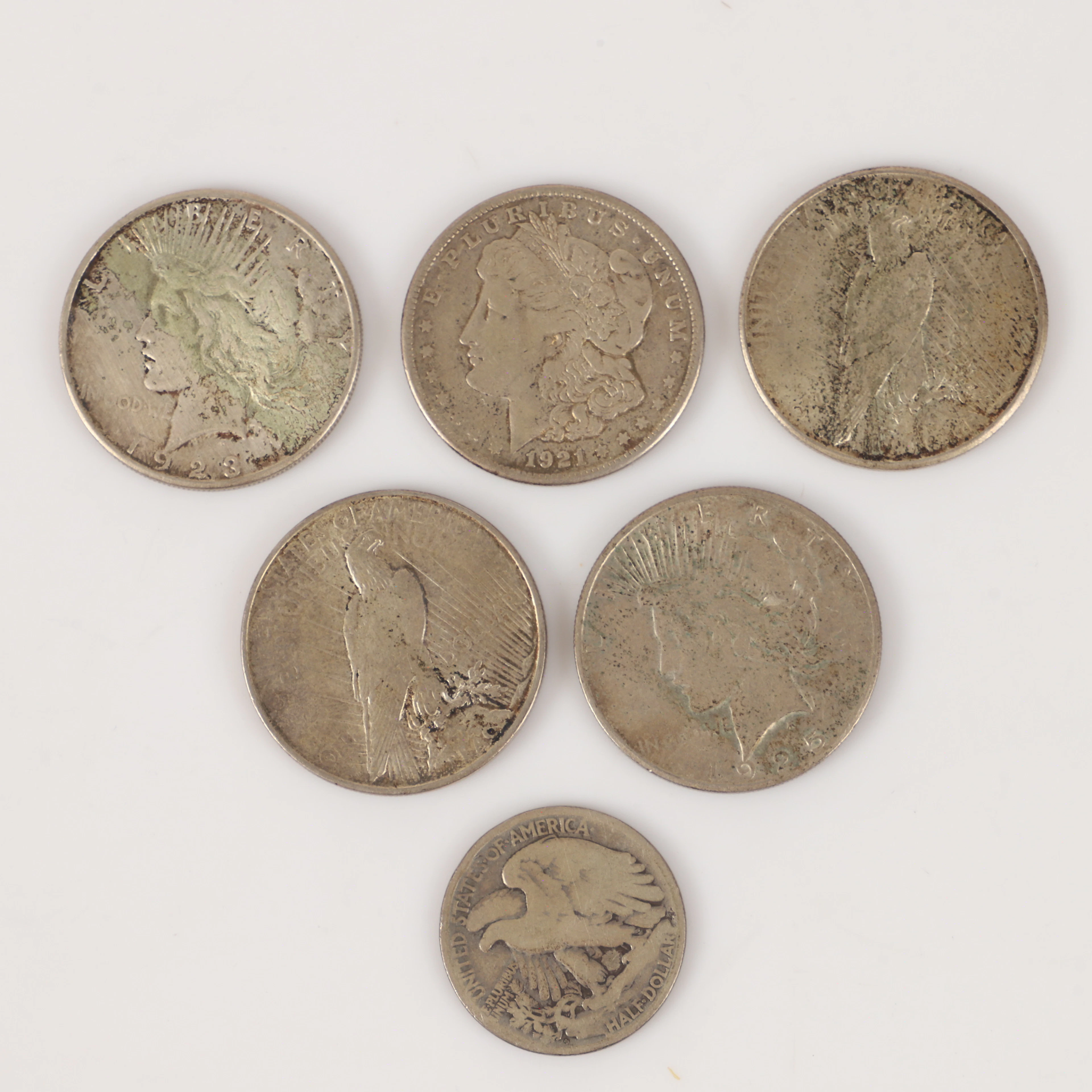 MYNT, 6 stycken, 1/2-1 dollar, USA, 1918-1925.