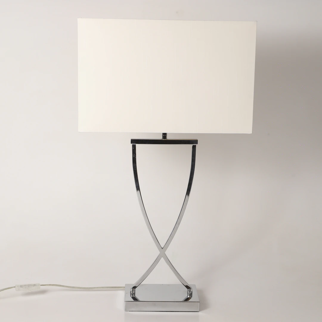 BORDSLAMPA ,"Omega", kromad metall med textilskärm, by Rydéns, samtida.