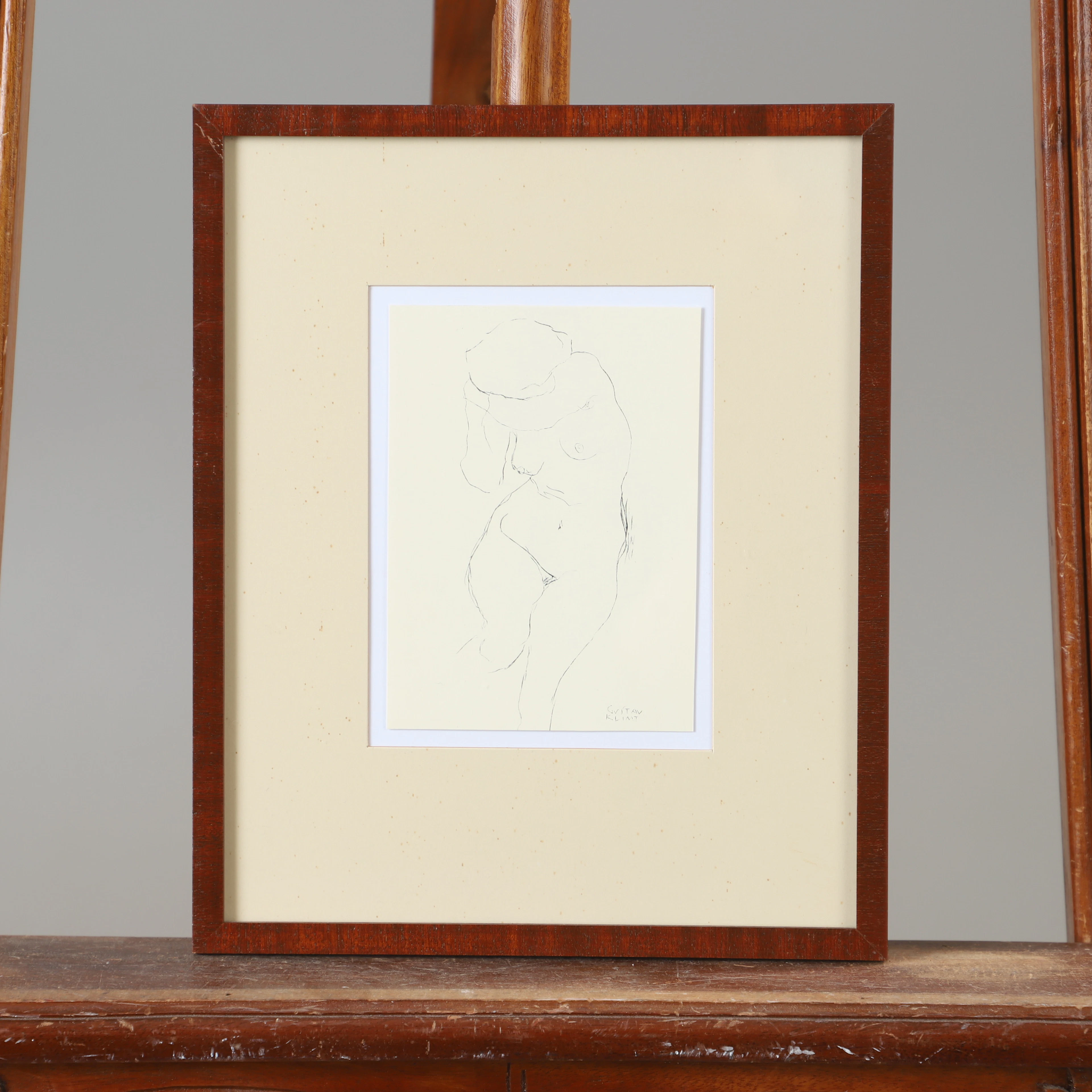 GUSTAV KLIMT. EFTER. "Akt-studie". Tryck, signerad i trycket.