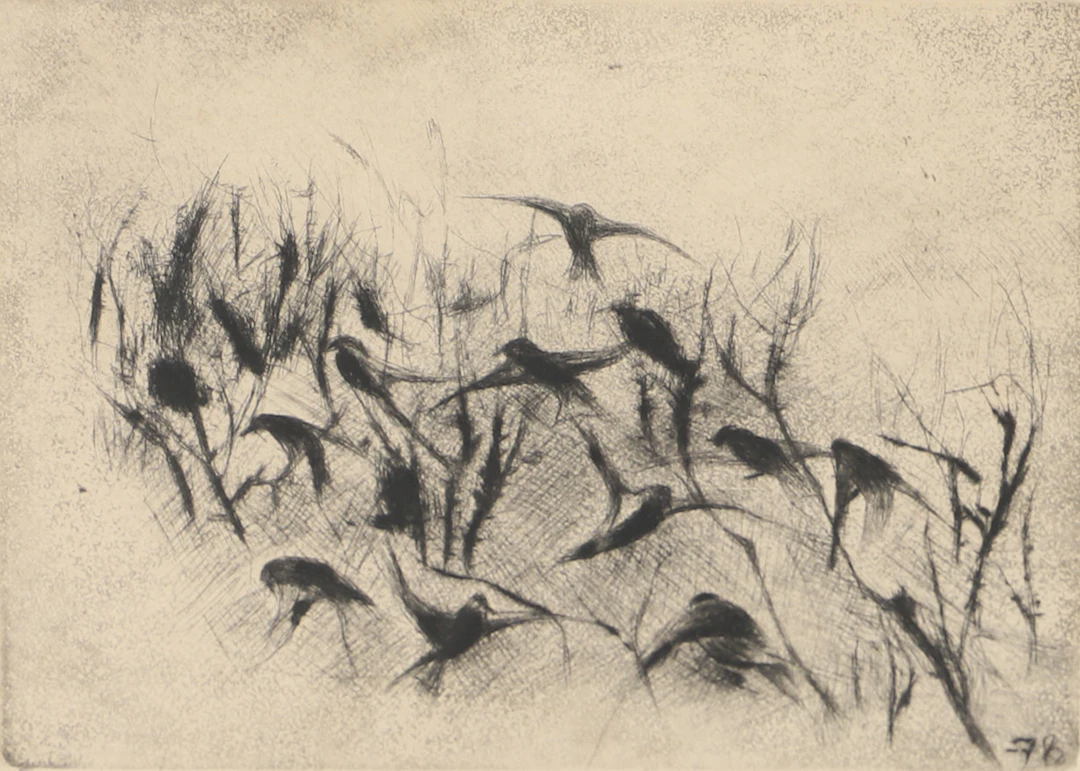 ERIKA WELIN. "Bergfinksvinter", etsning, signerad.