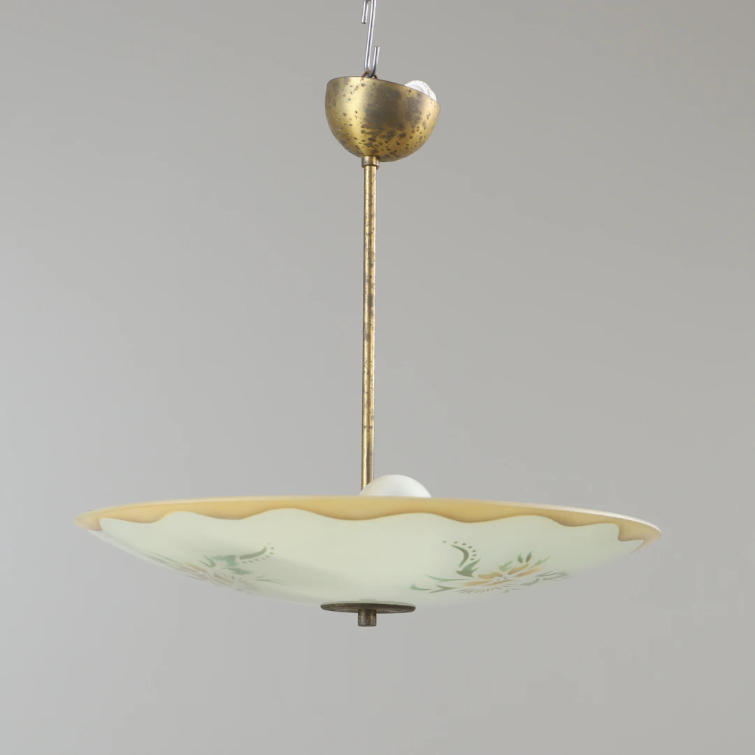 TAKLAMPA, mässing och glas, 1930/40-tal.