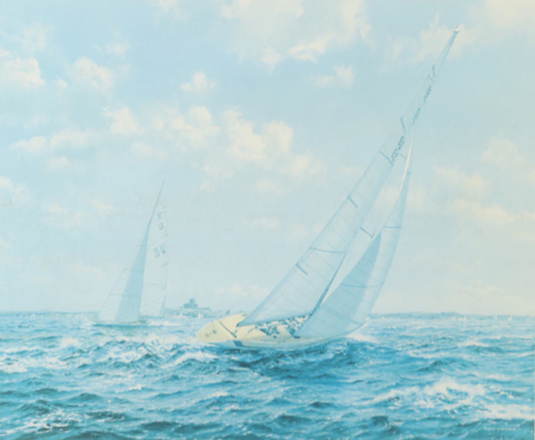 ROY CROSS. Segelbåt, offset print, signerad.