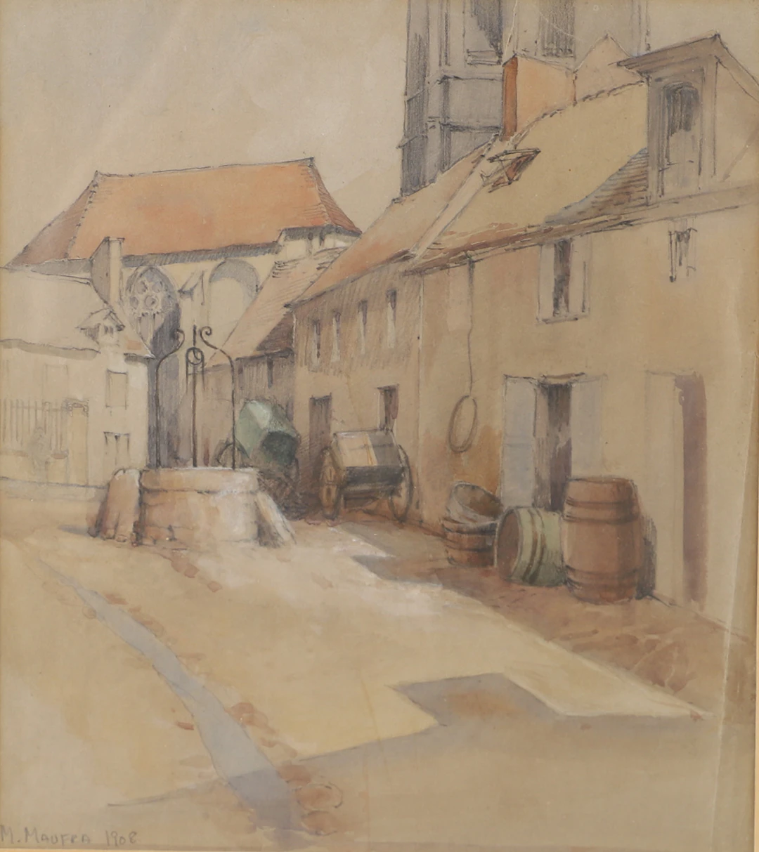 M. MAUFRA. Bakgata, akvarell, signerad M. Maufra.