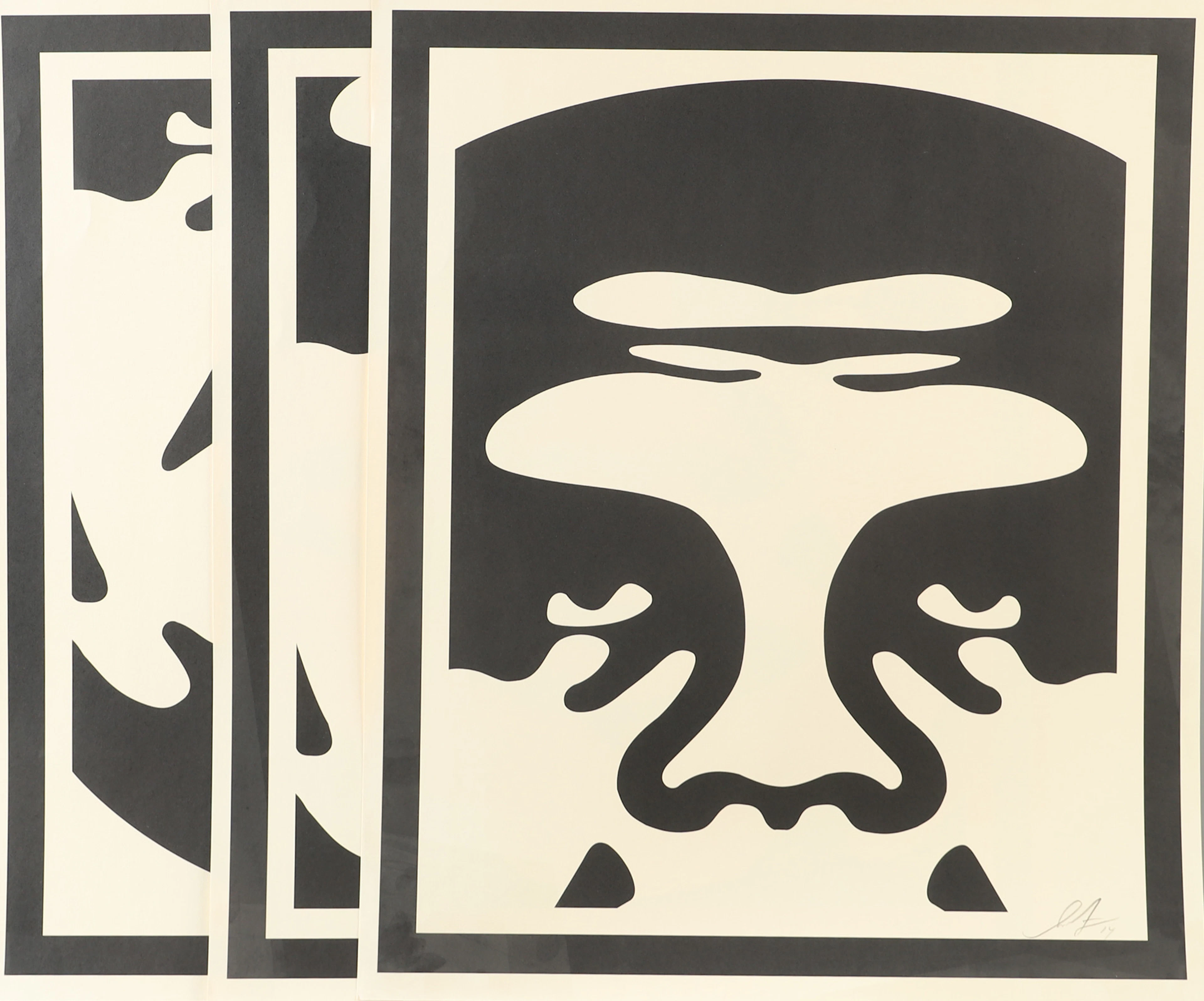 SHEPARD FAIREY. "Obey", litografier, triptyk, signerade -14.