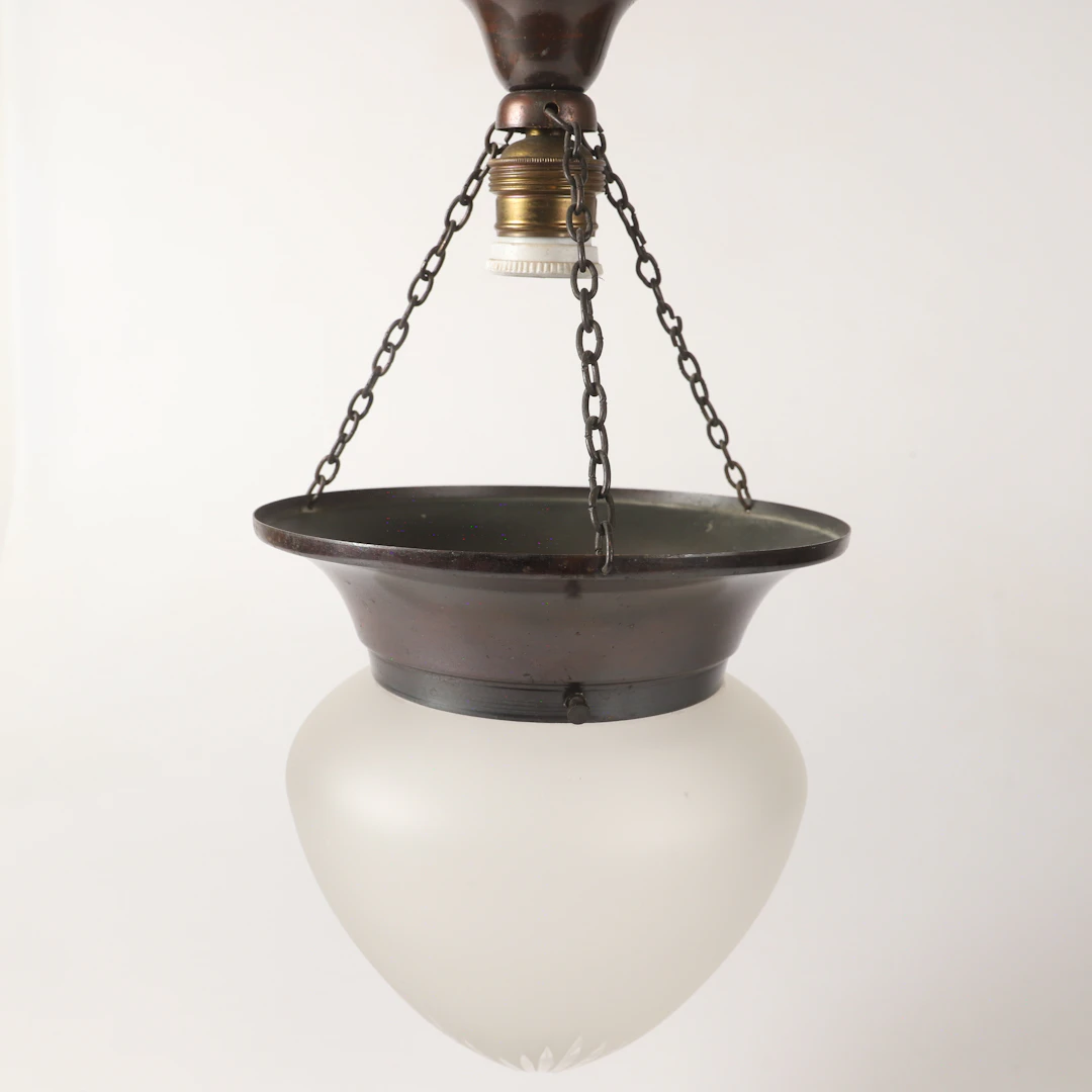 TAKLAMPA, patinerad mässing och glas, jugend.
