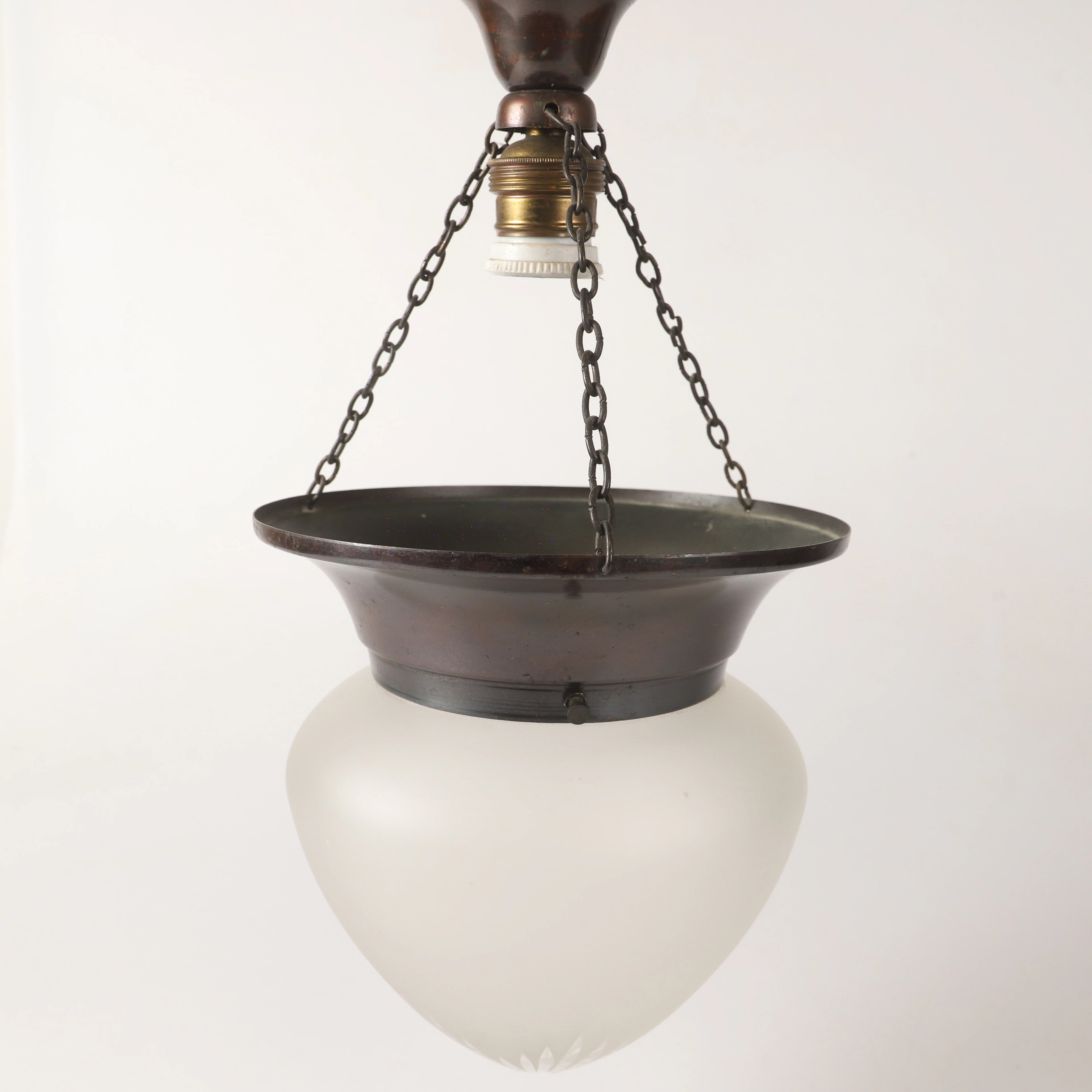 TAKLAMPA, patinerad mässing och glas, jugend.