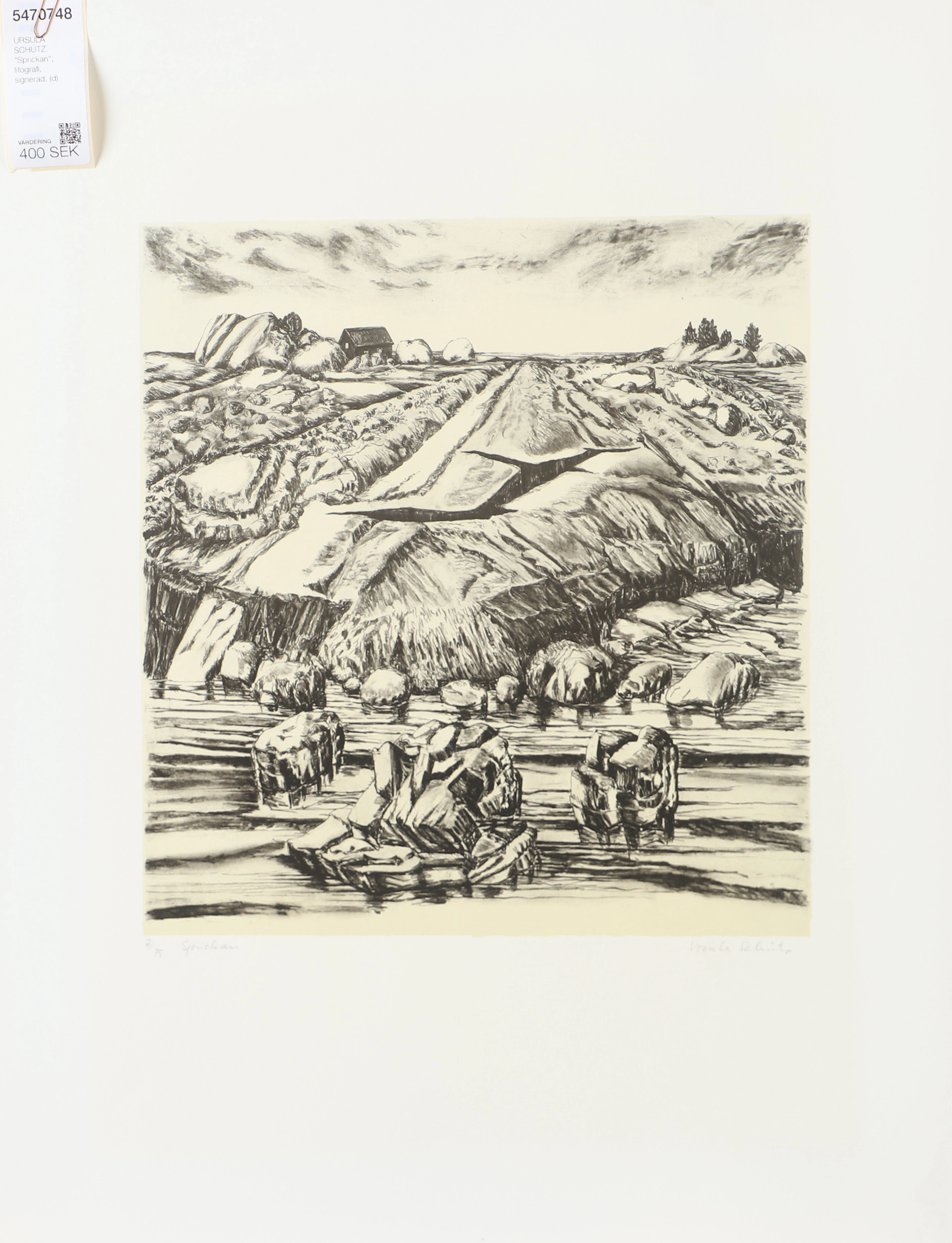 URSULA SCHÜTZ. "Sprickan", litografi, signerad.