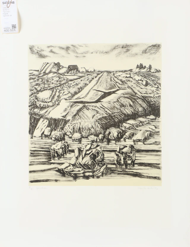 URSULA SCHÜTZ. "Sprickan", litografi, signerad.