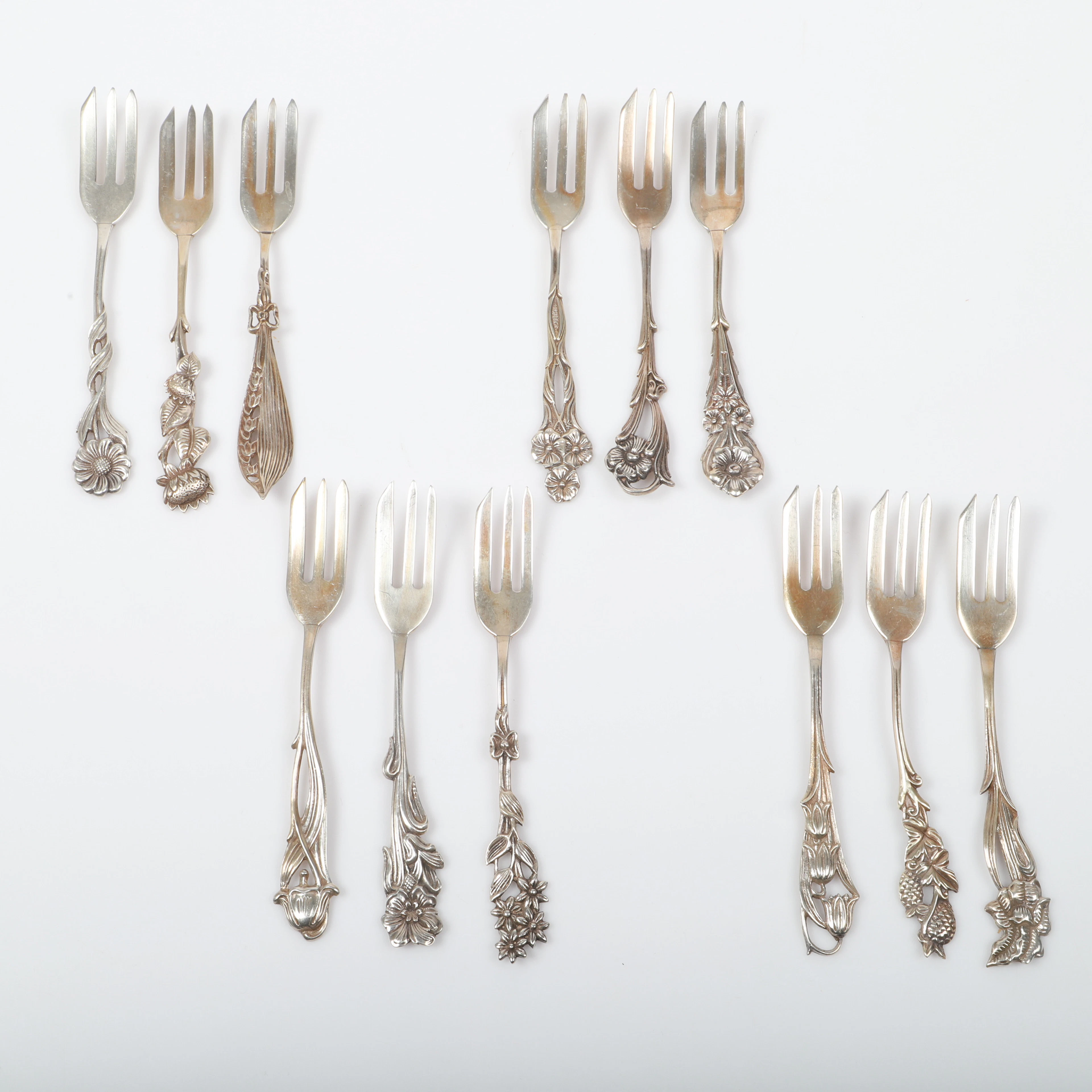 TÅRTGAFFLAR, 12 stycken, "Svenska Floran", silver, Gewe, Malmö.