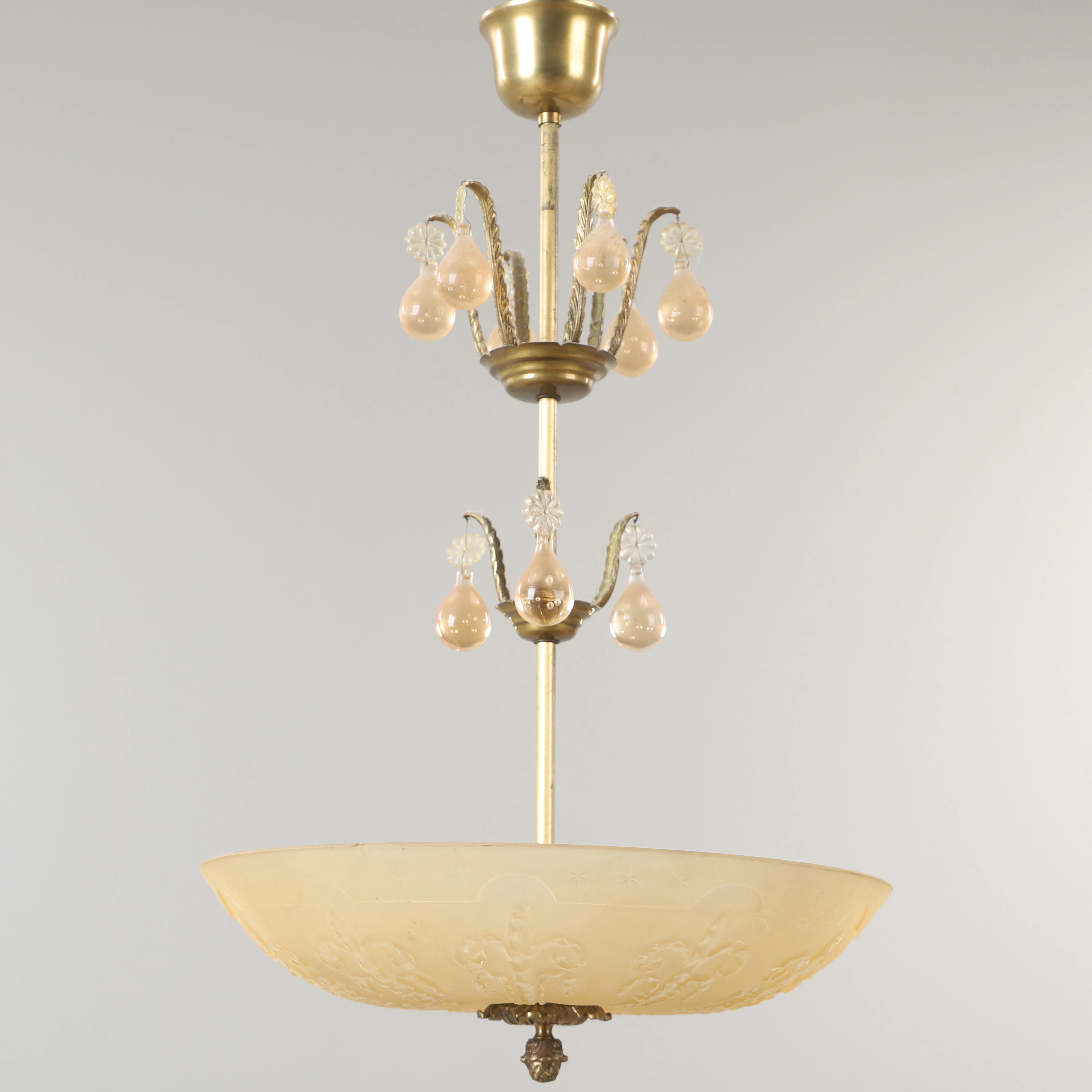 TAKLAMPA, mässing och glas, 1920/30-tal.