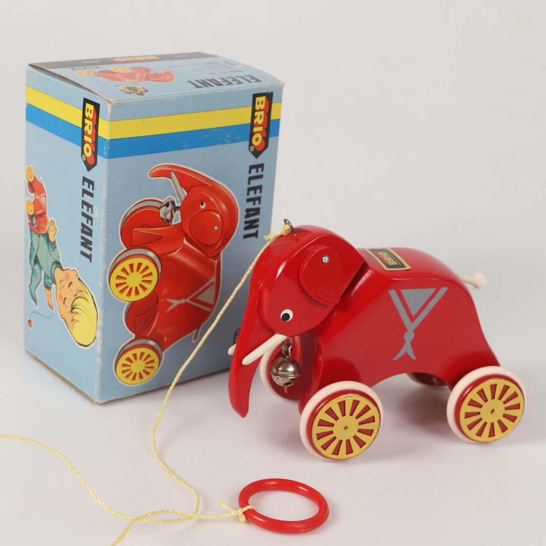 DRAGLEKSAK, "Elefant", trä, BRIO, 1950/60-tal.