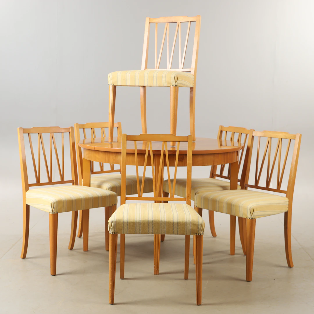 MATGRUPP, 7 delar, mahogny, Swedish modern, 1930/40-tal.