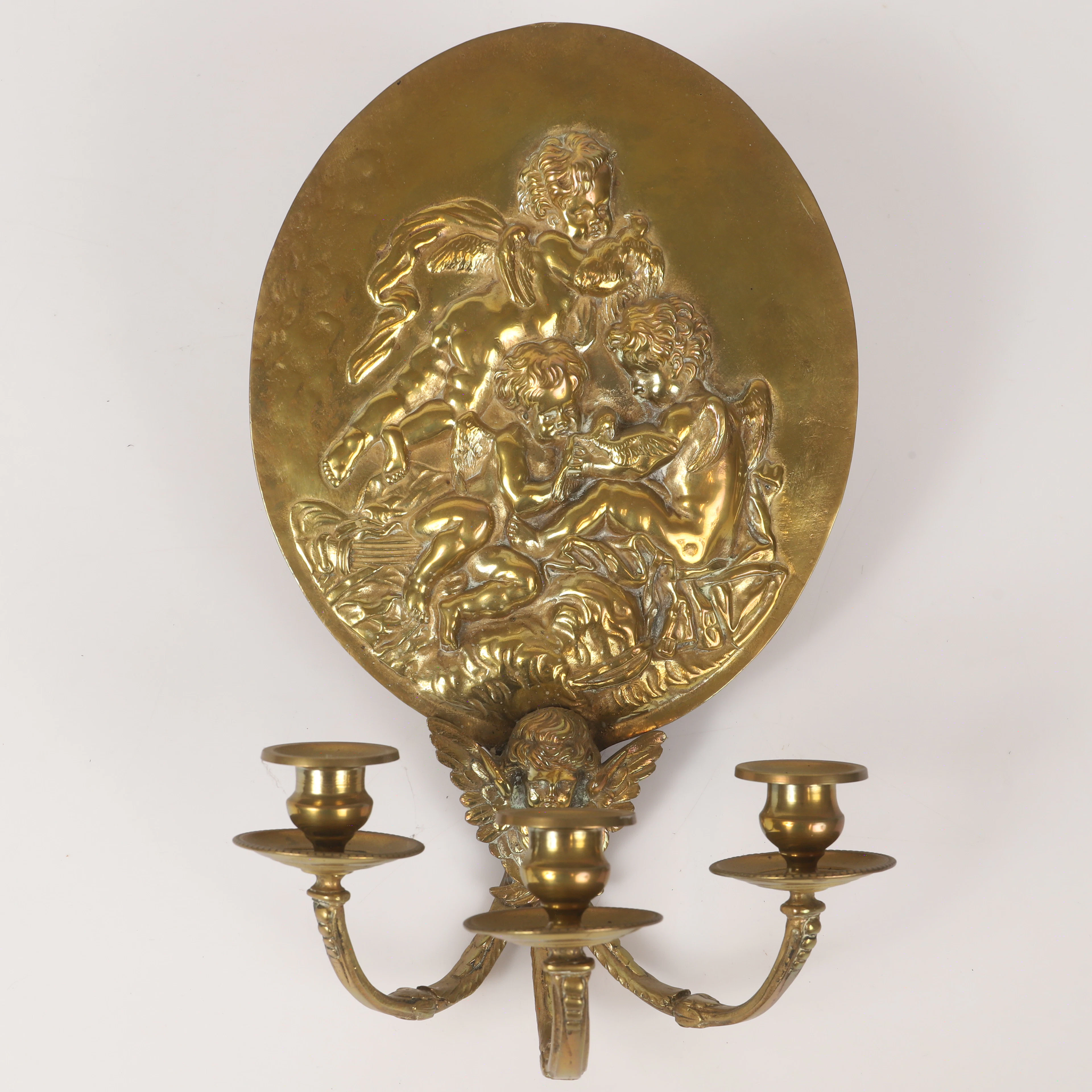 VÄGGLJUSSTAKE, 3-armad, mässing, 1900-tal.