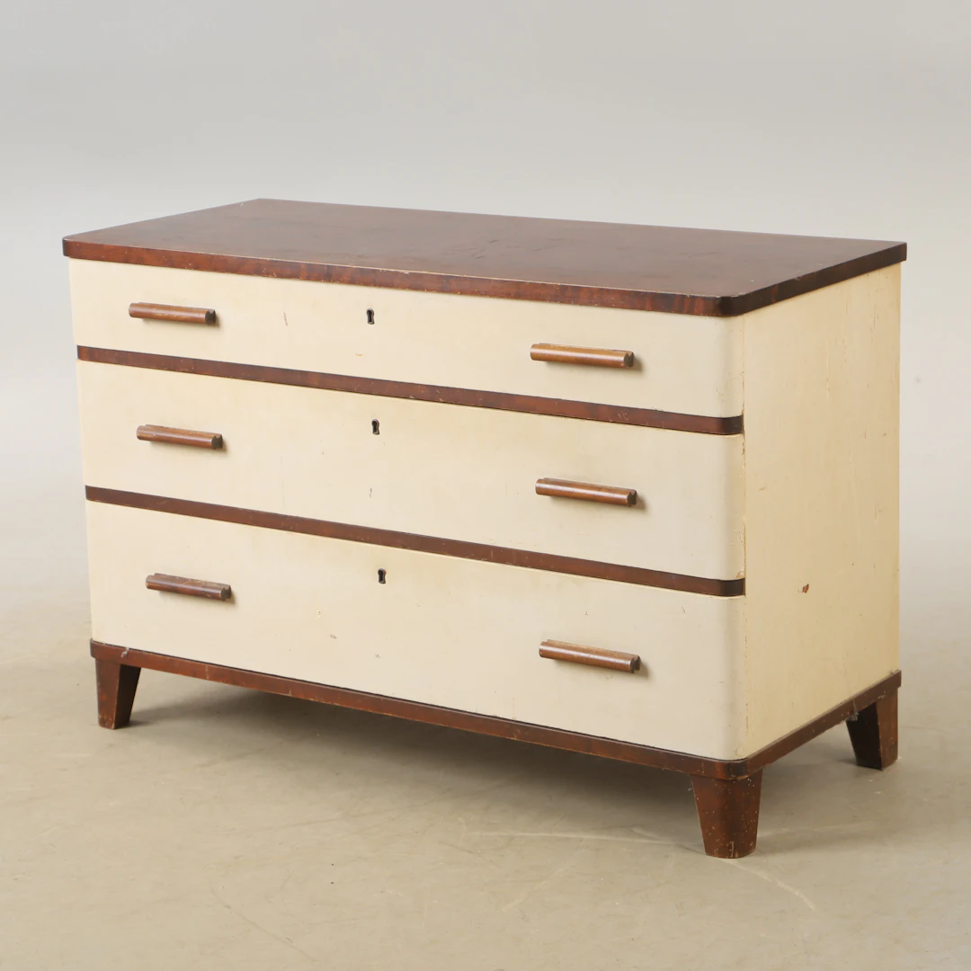 BYRÅ, 3-lådig, björk, 1930-tal.