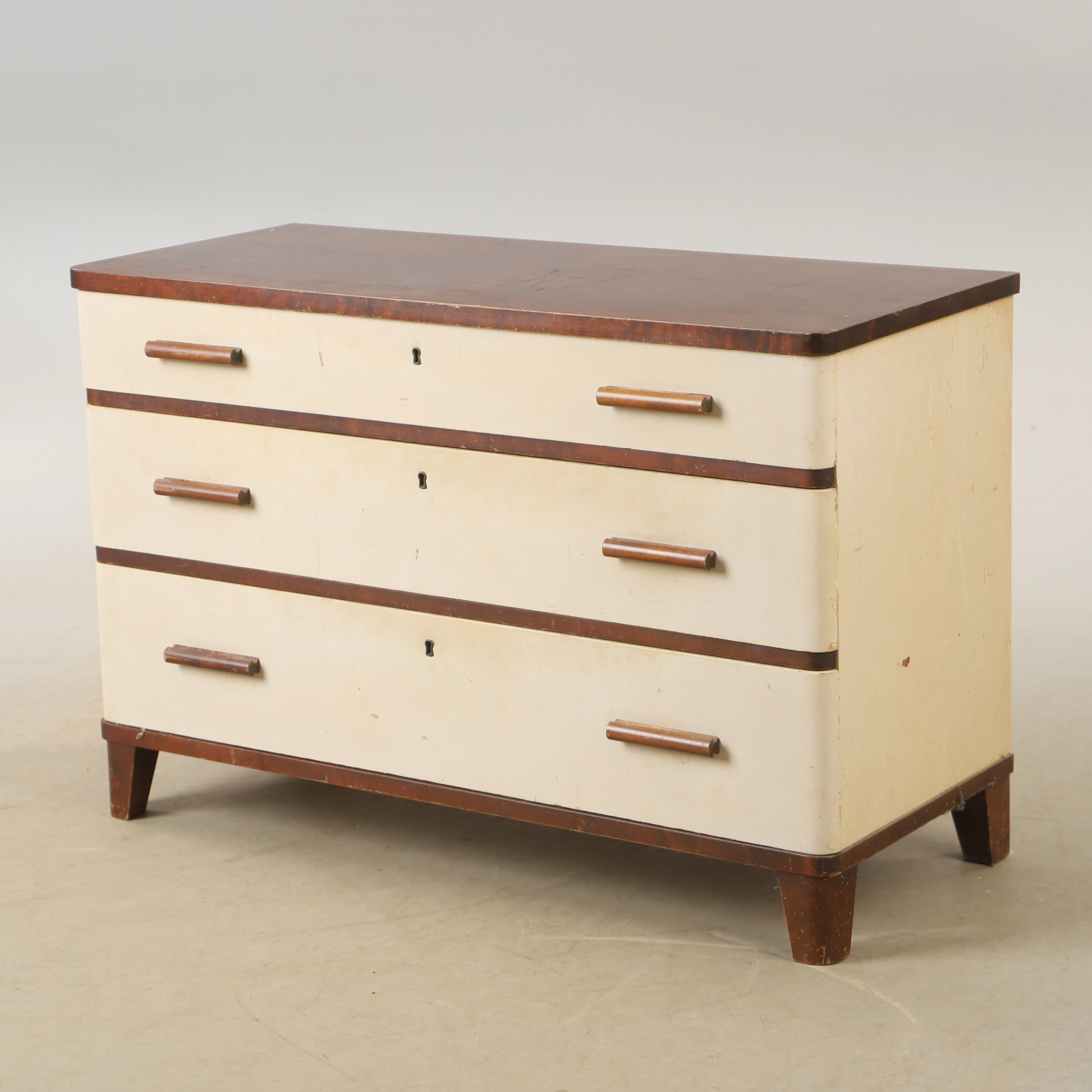 BYRÅ, 3-lådig, björk, 1930-tal.