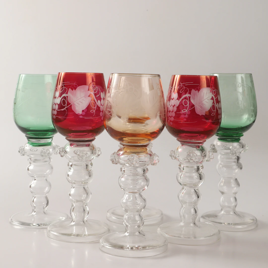 REMMARE, 6 stycken, glas med olikfärgade kupor, 1900-tal.