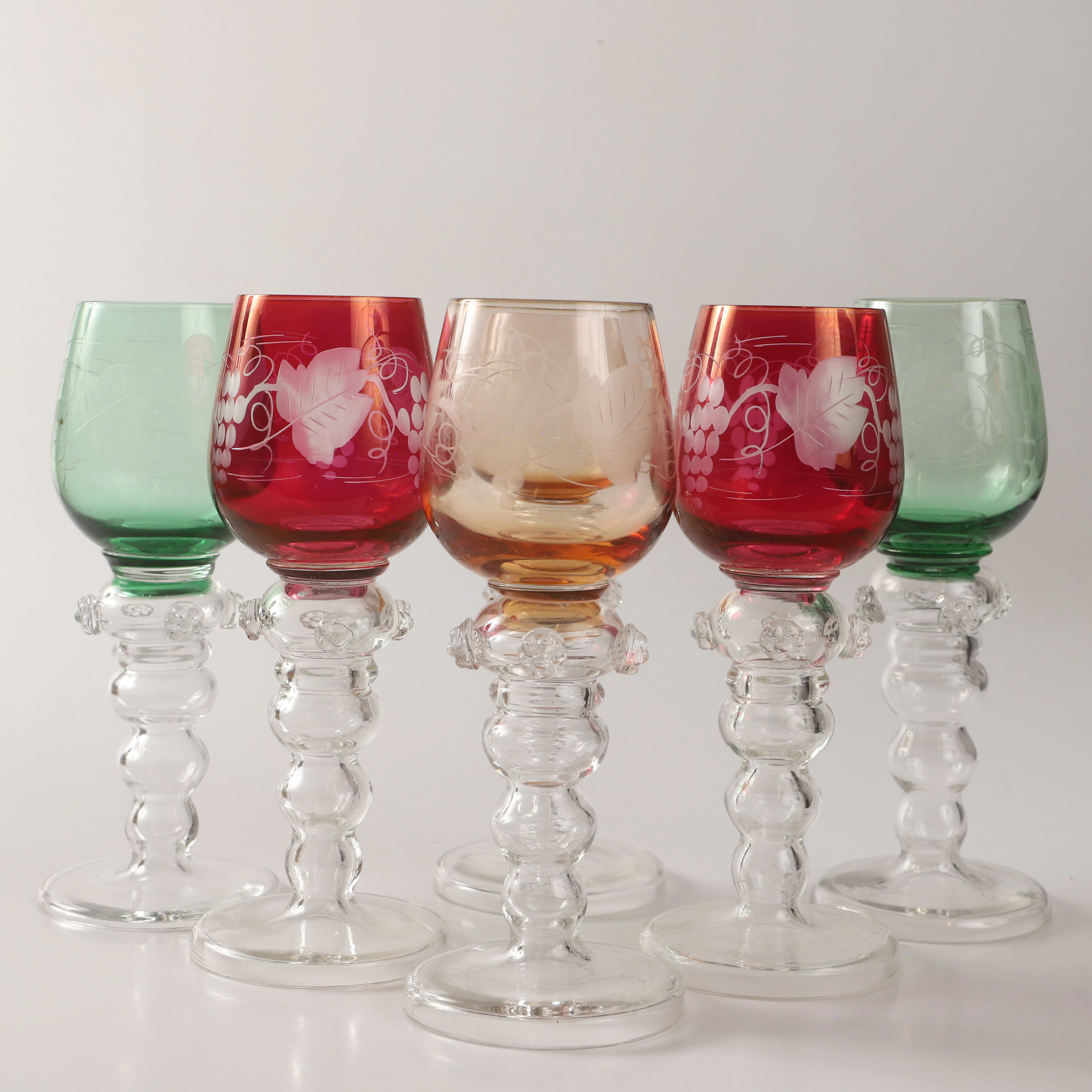 REMMARE, 6 stycken, glas med olikfärgade kupor, 1900-tal.