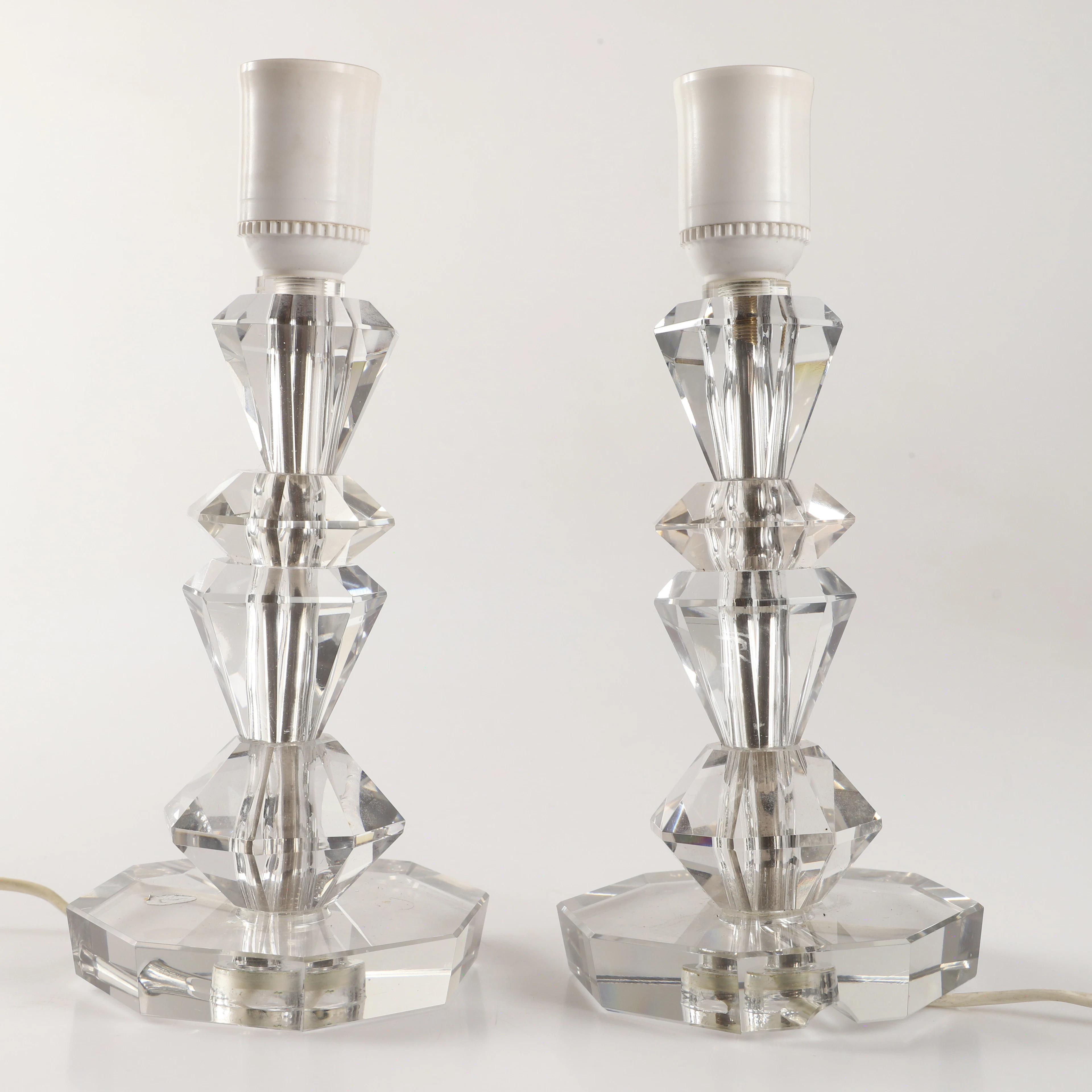 BORDSLAMPOR, 1 par, glas, 1900-talets mitt.