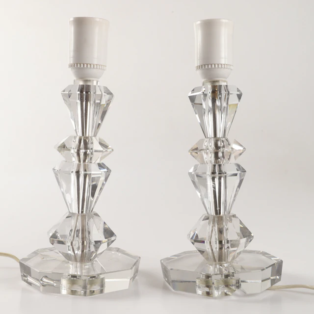 BORDSLAMPOR, 1 par, glas, 1900-talets mitt.