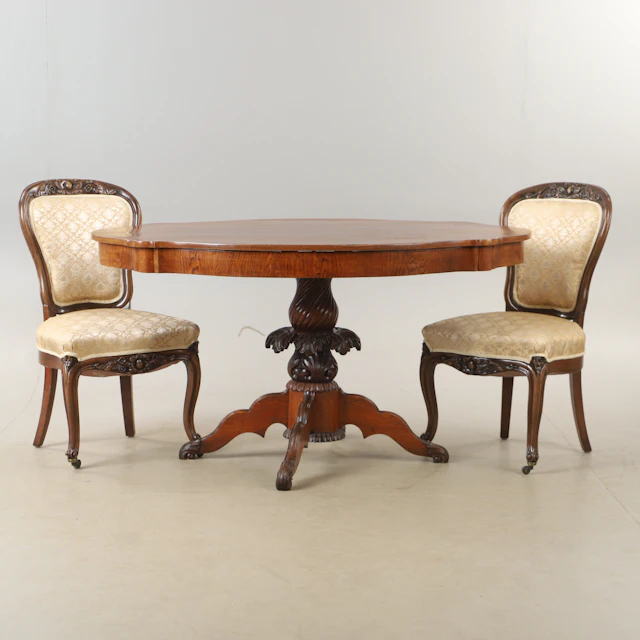 SITTGRUPP, 3 delar, ek och mahogny, rokokostil.