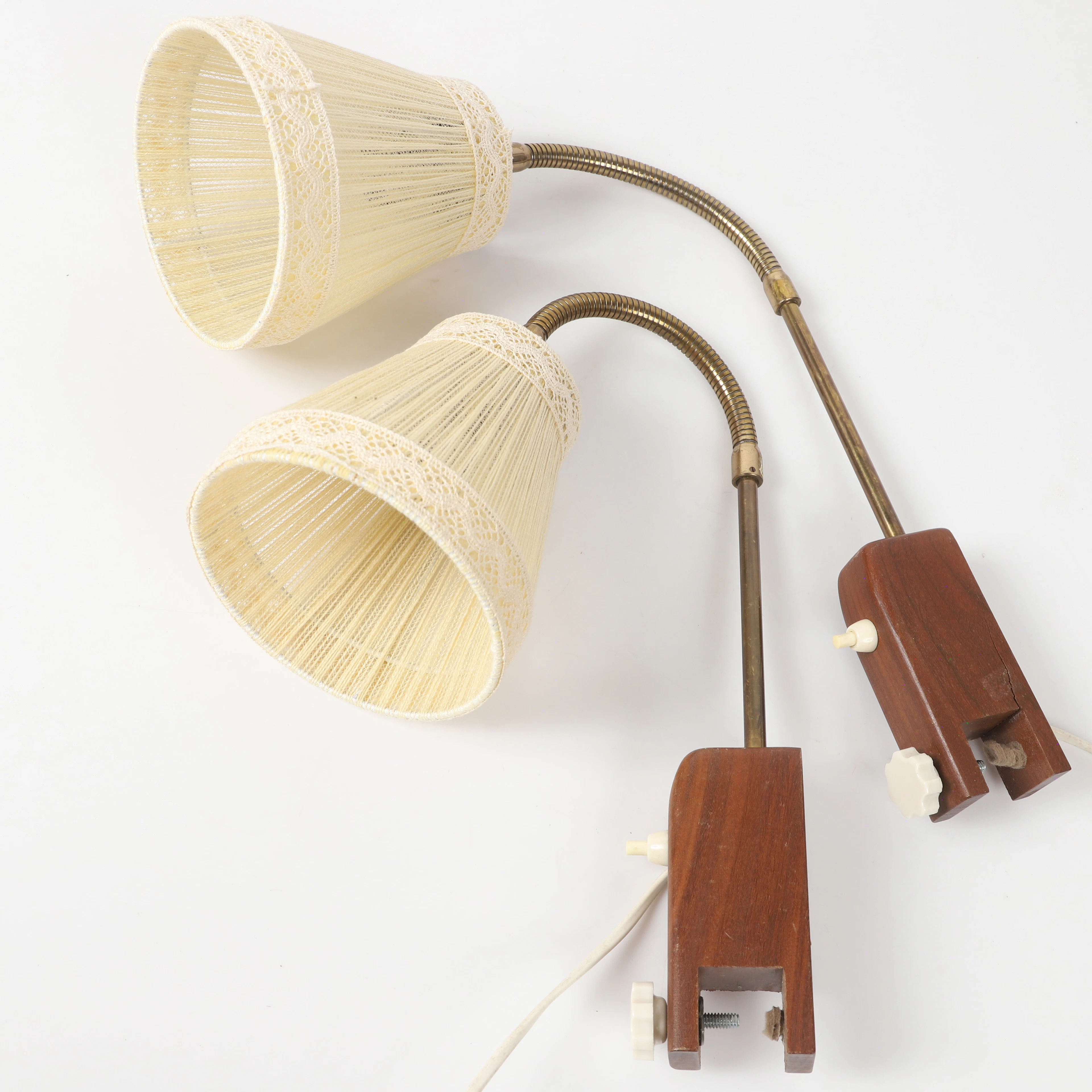 SÄNGLAMPOR, 1 par, teak/metall med trådskärmar, IJA produkter, Lessebo