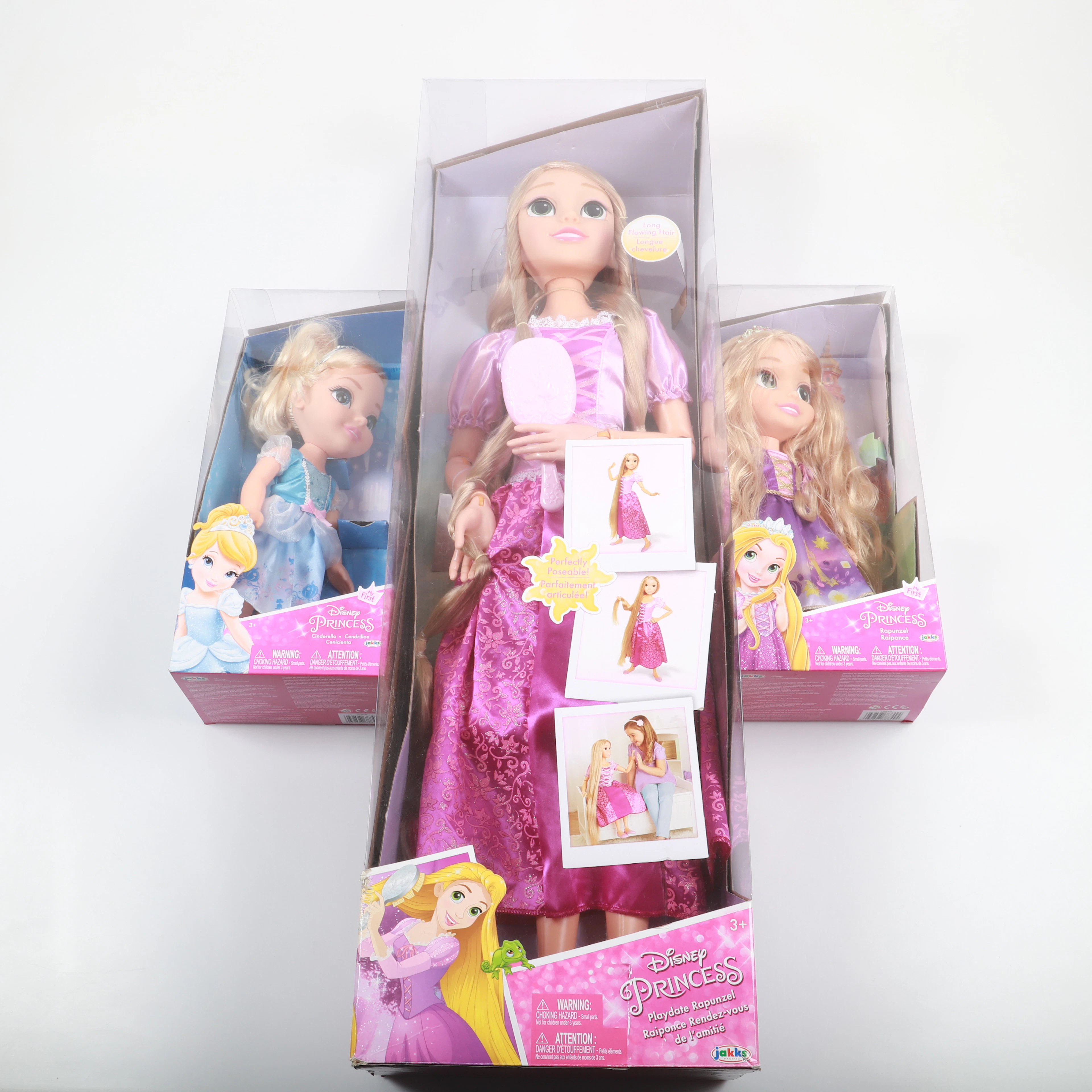 DOCKOR, 3 stycken, Rapunzel samt Askungen, plast/textil, Jakks Pacific.