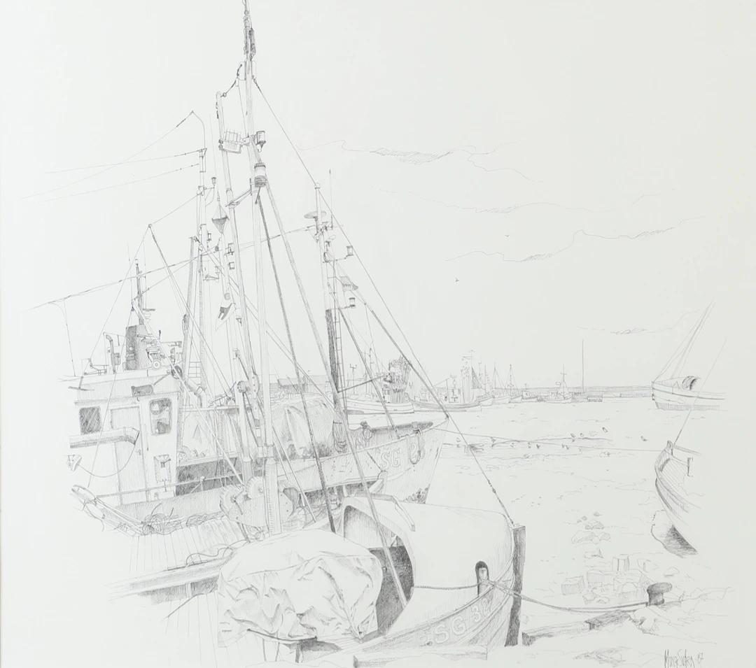 MONA SVÄRD. Hamnmotiv, grafiskt blad, signerad -87.
