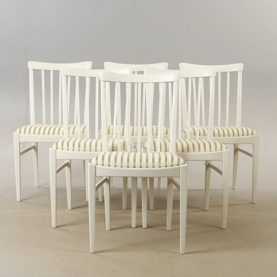 CARL MALMSTEN. Stolar, 6 stycken, "Herrgården", vitmålade, Bodafors.