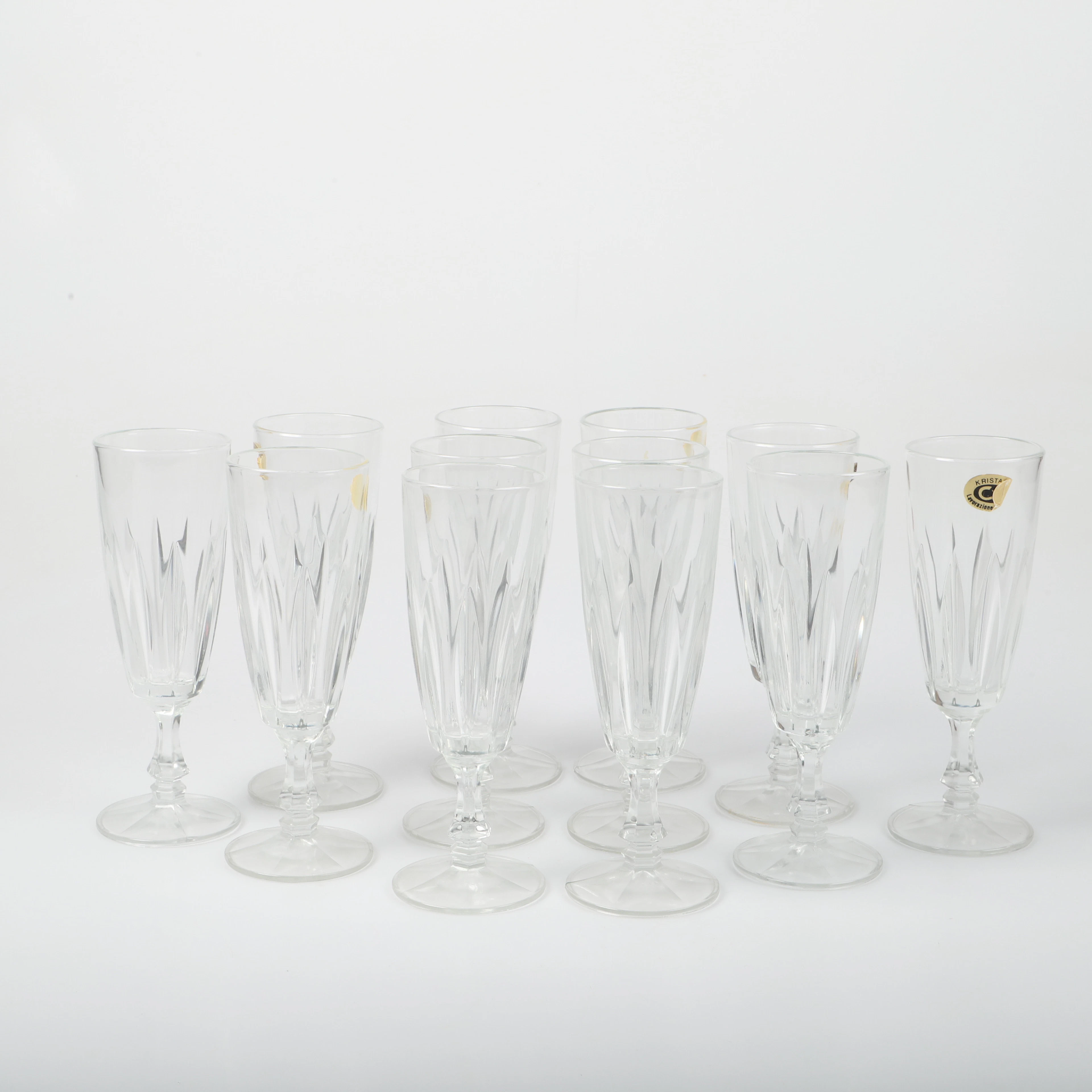 CHAMPAGNEGLAS, 12 stycken, kristall, Italien.