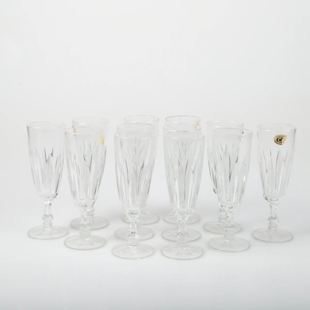 CHAMPAGNEGLAS, 12 stycken, kristall, Italien.