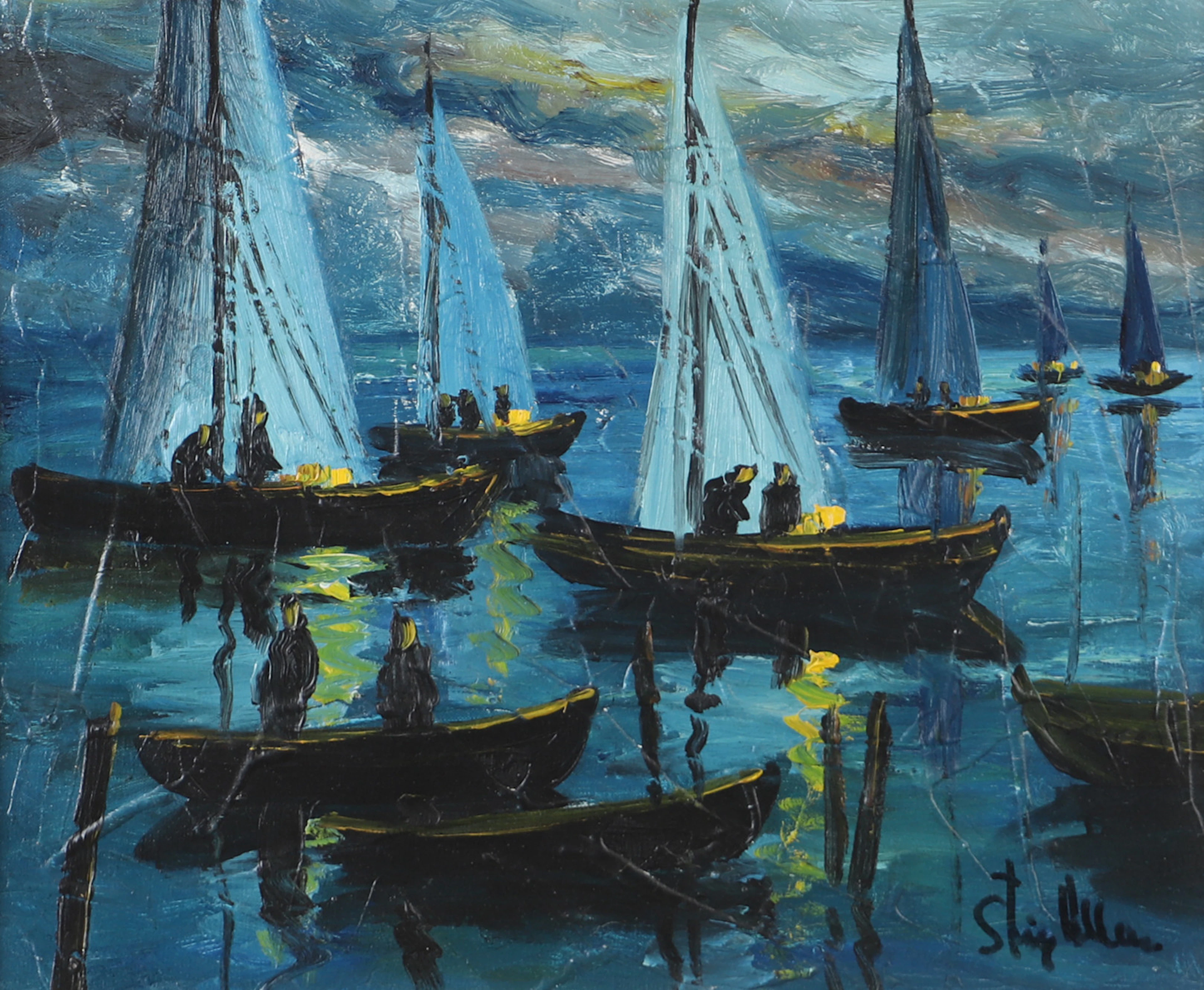 STIG ALLAN. "Segelregatta Borstahusen", olja på duk, signerad.