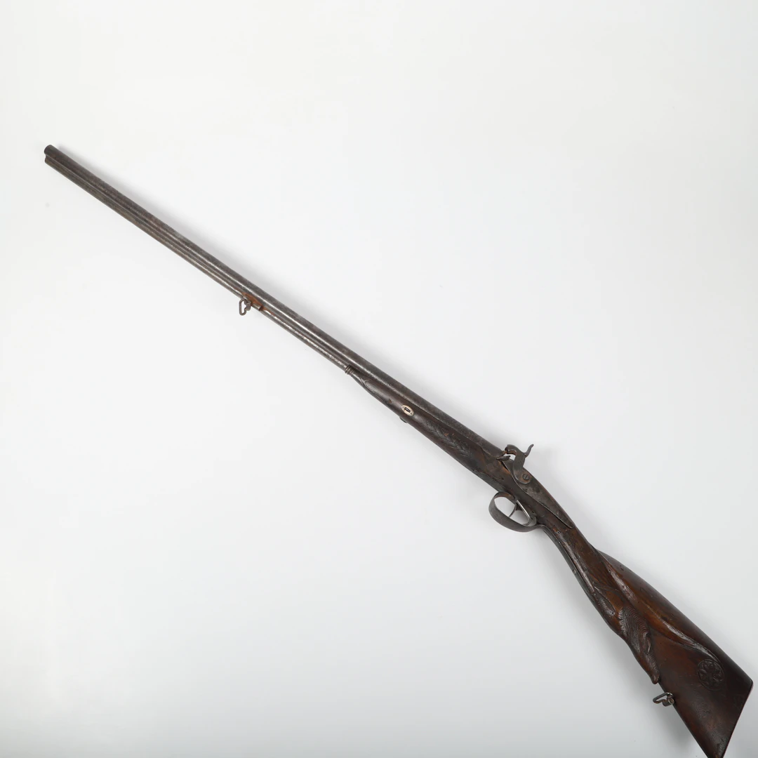 SLAGLÅSGEVÄR, dubbelpipigt, 1800-tal.