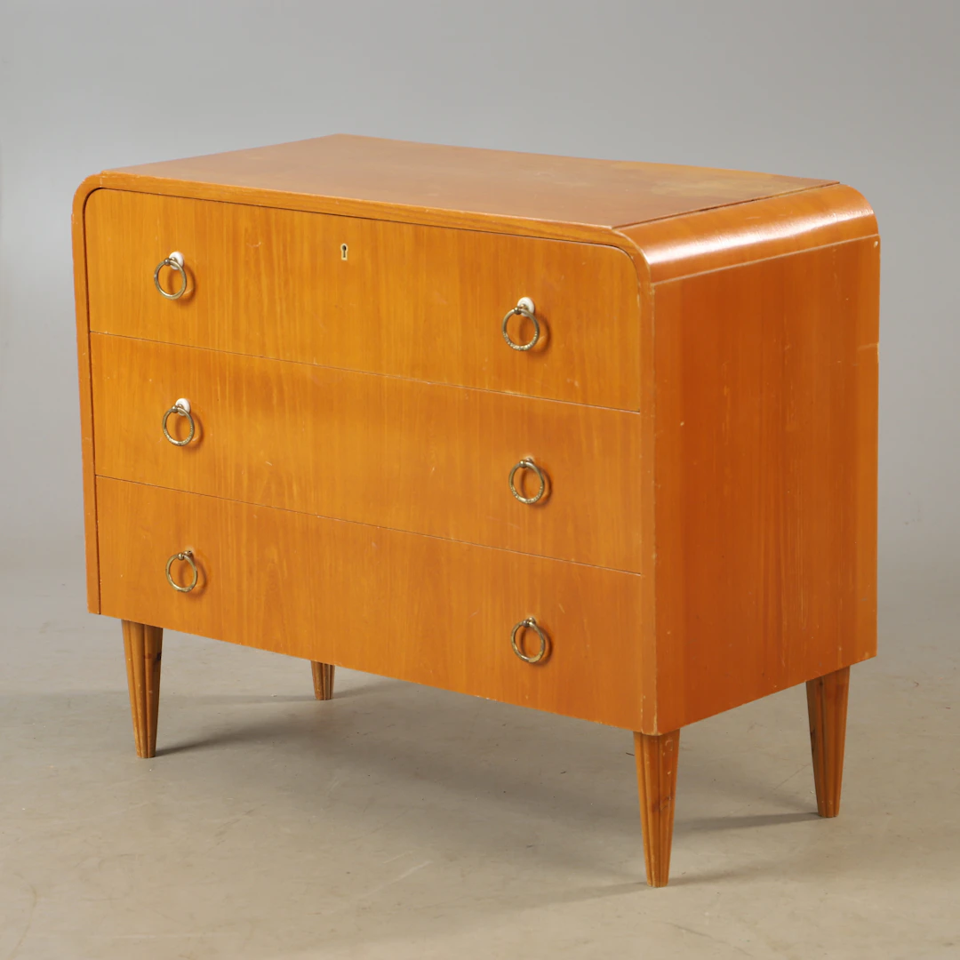 BYRÅ, 3-lådig, alm, Swedish modern, 1940-tal.