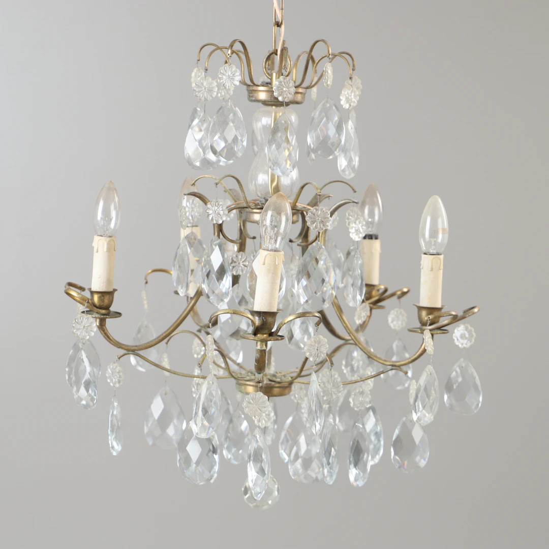 LJUSKRONA, 5-armad, mässing med prismor, barockstil.