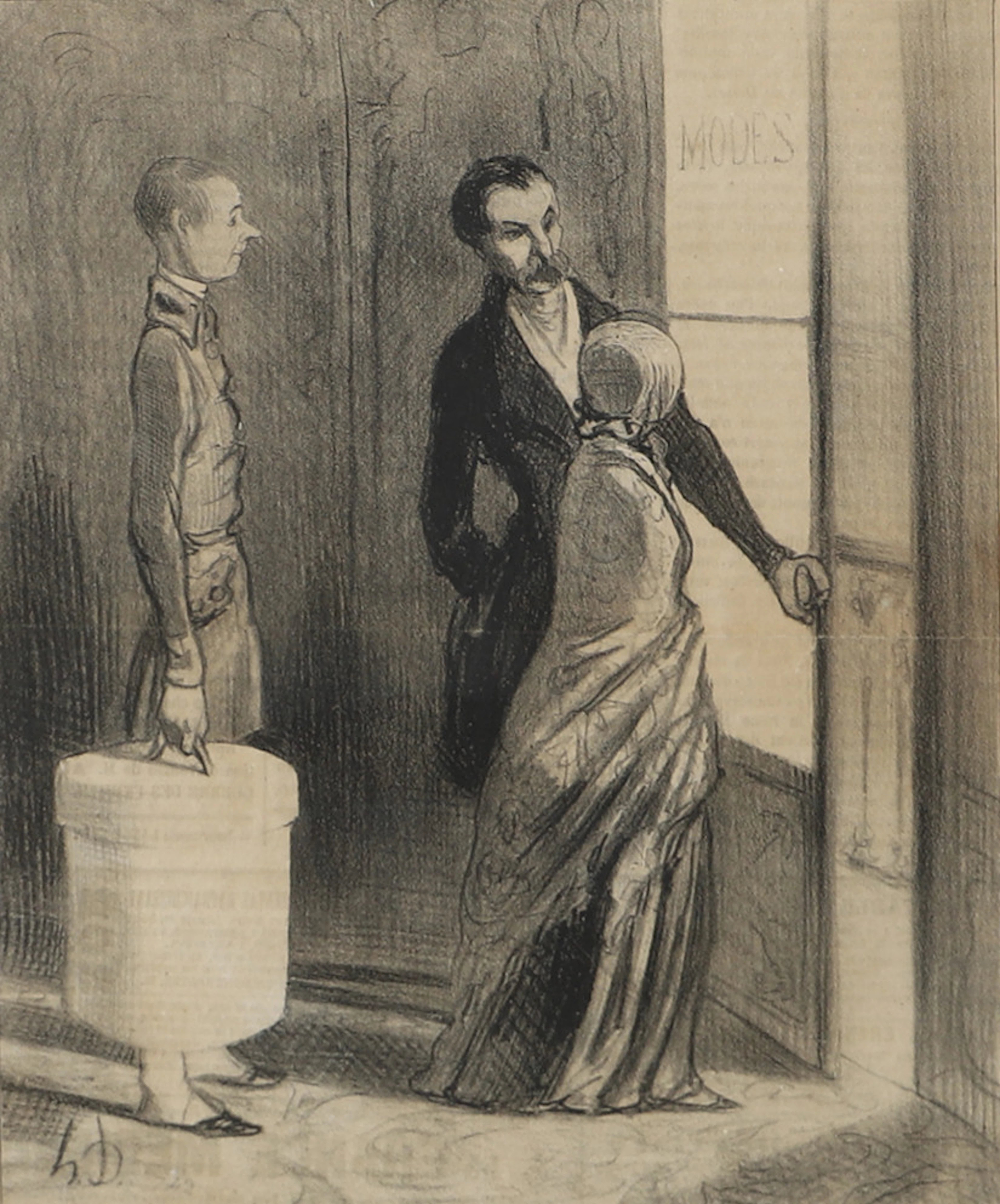 HONORÉ DAUMIER. "Hos modisten", grafiskt blad, osignerad.