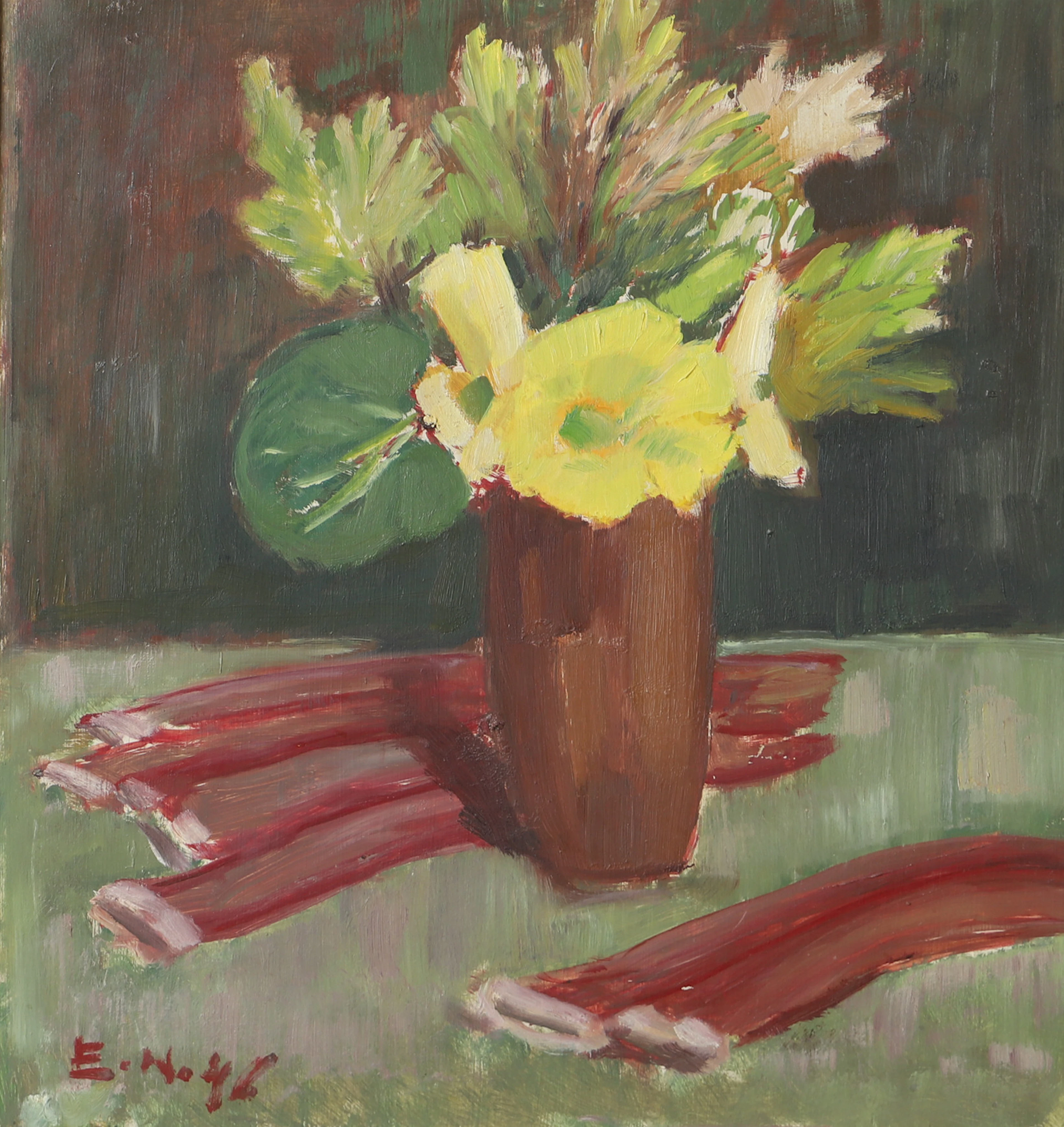 OIDENTIFIERAD KONSTNÄR. Blomsterstilleben, olja på pannå, otydligt signerad.