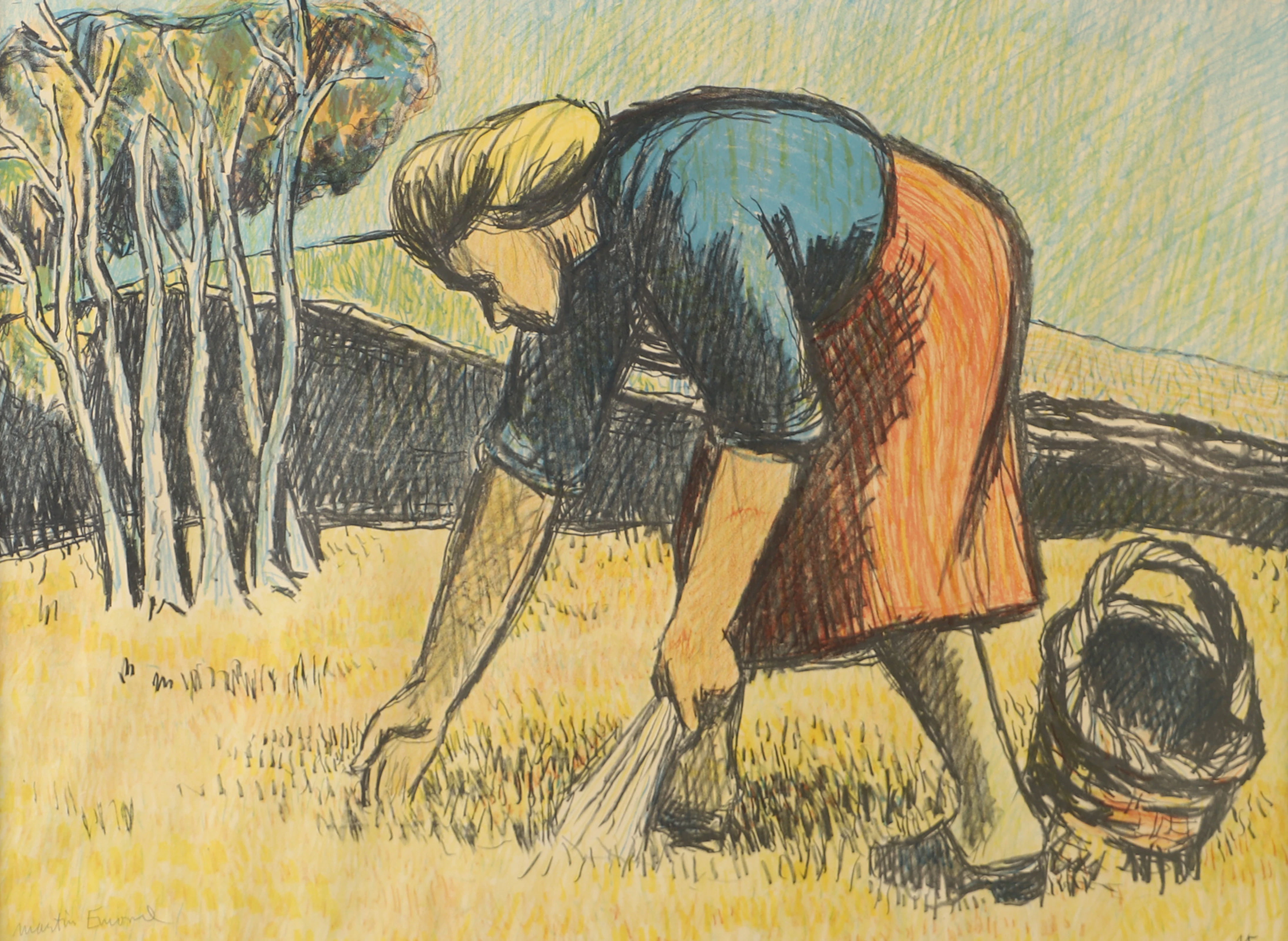 MARTIN EMOND. Skördearbete, grafiskt blad.