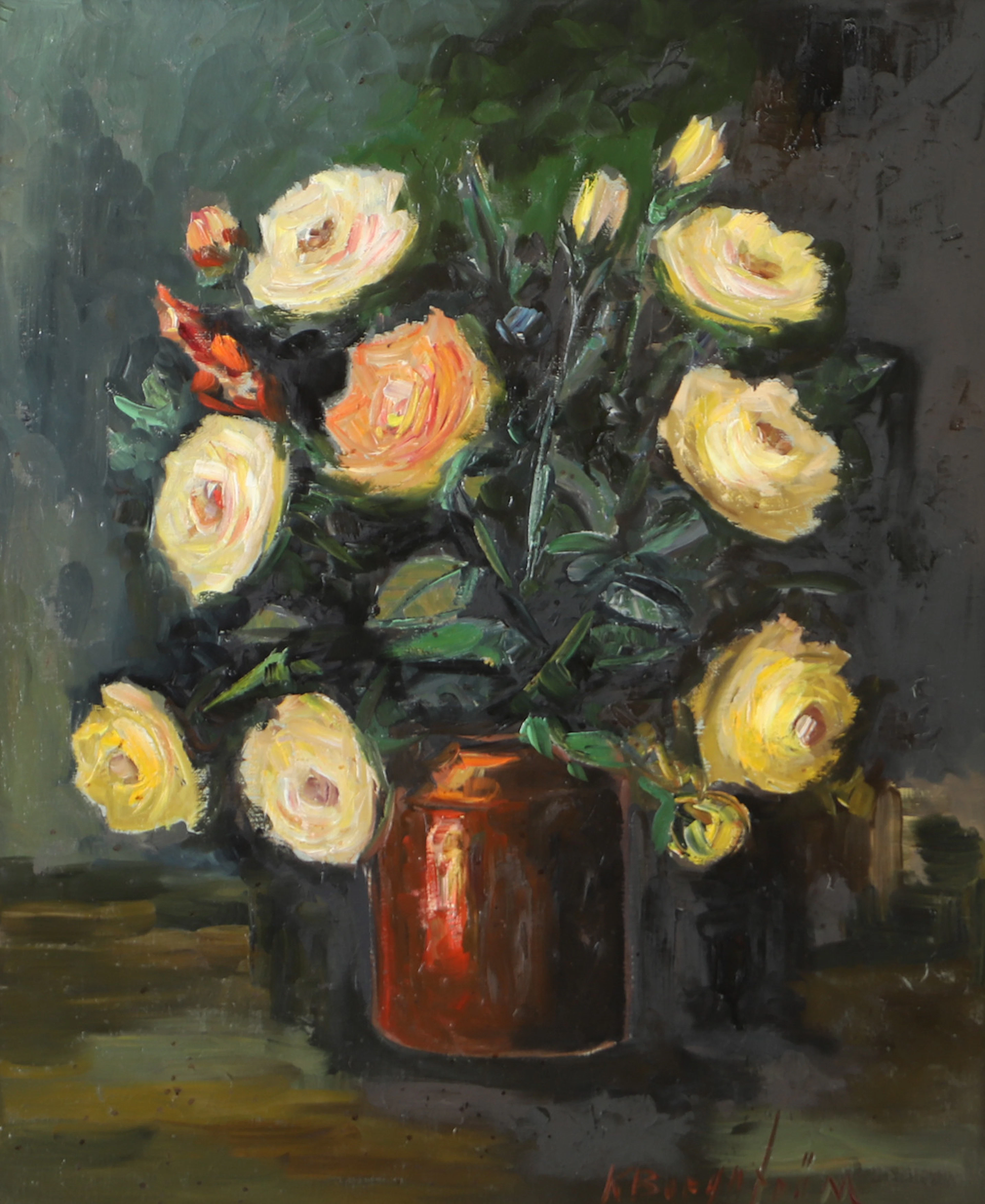 KARIN BORGSTRÖM. Blomsterstilleben, olja på duk, signerad K. Borgström.