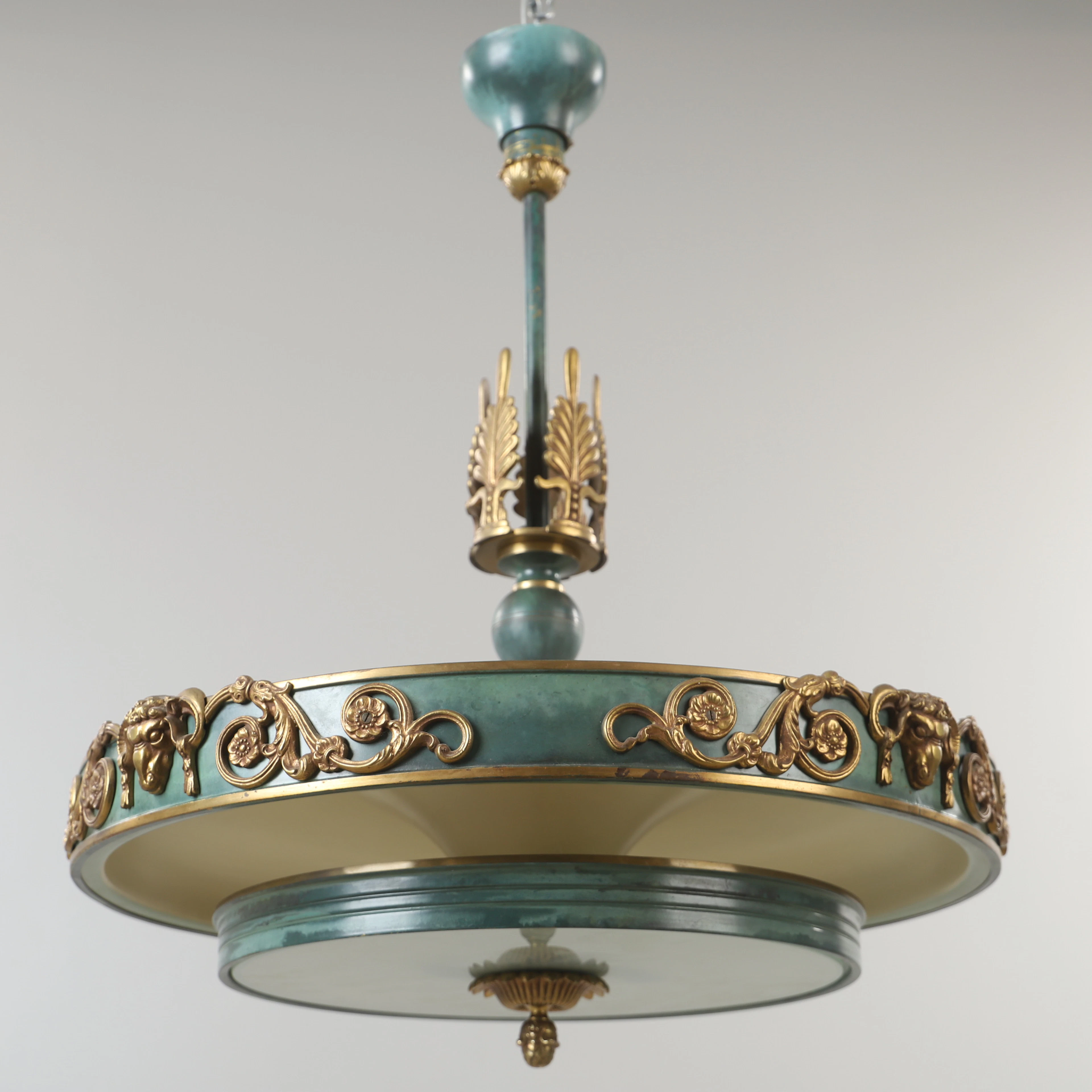 EINAR BÄCKSTRÖM. Taklampa, "4825", patinerad metall och glas, EINAR