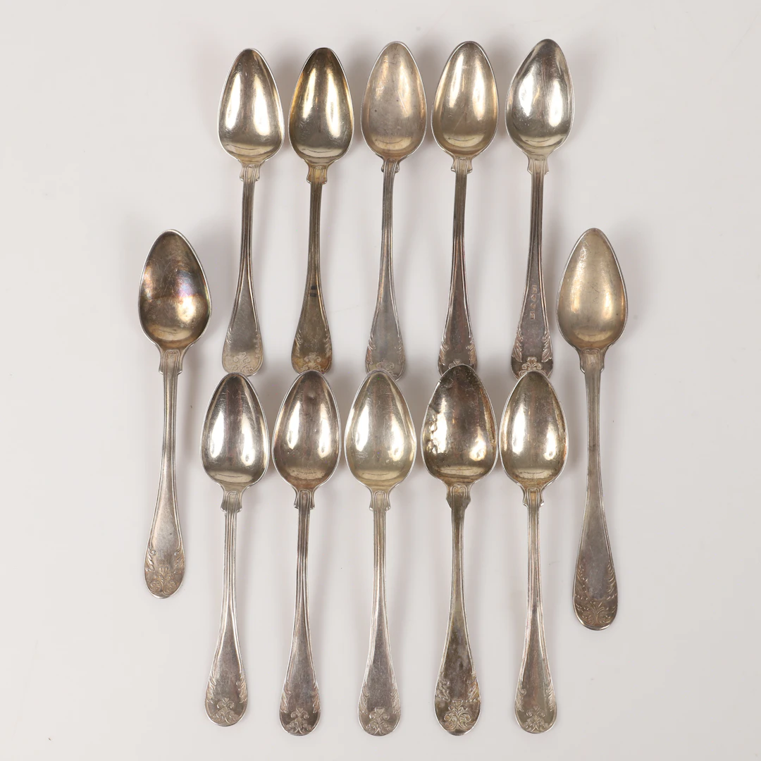 TESKEDAR, 12 stycken, "Gammal Fransk", silver, 1800/1900-tal.