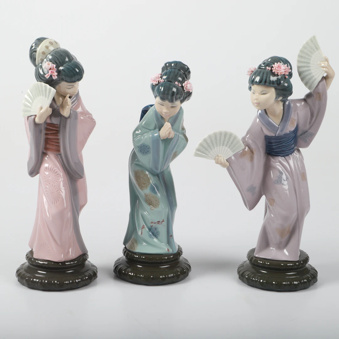 FIGURINER, 3 stycken Geishor, porslin, Lladro, Spanien.